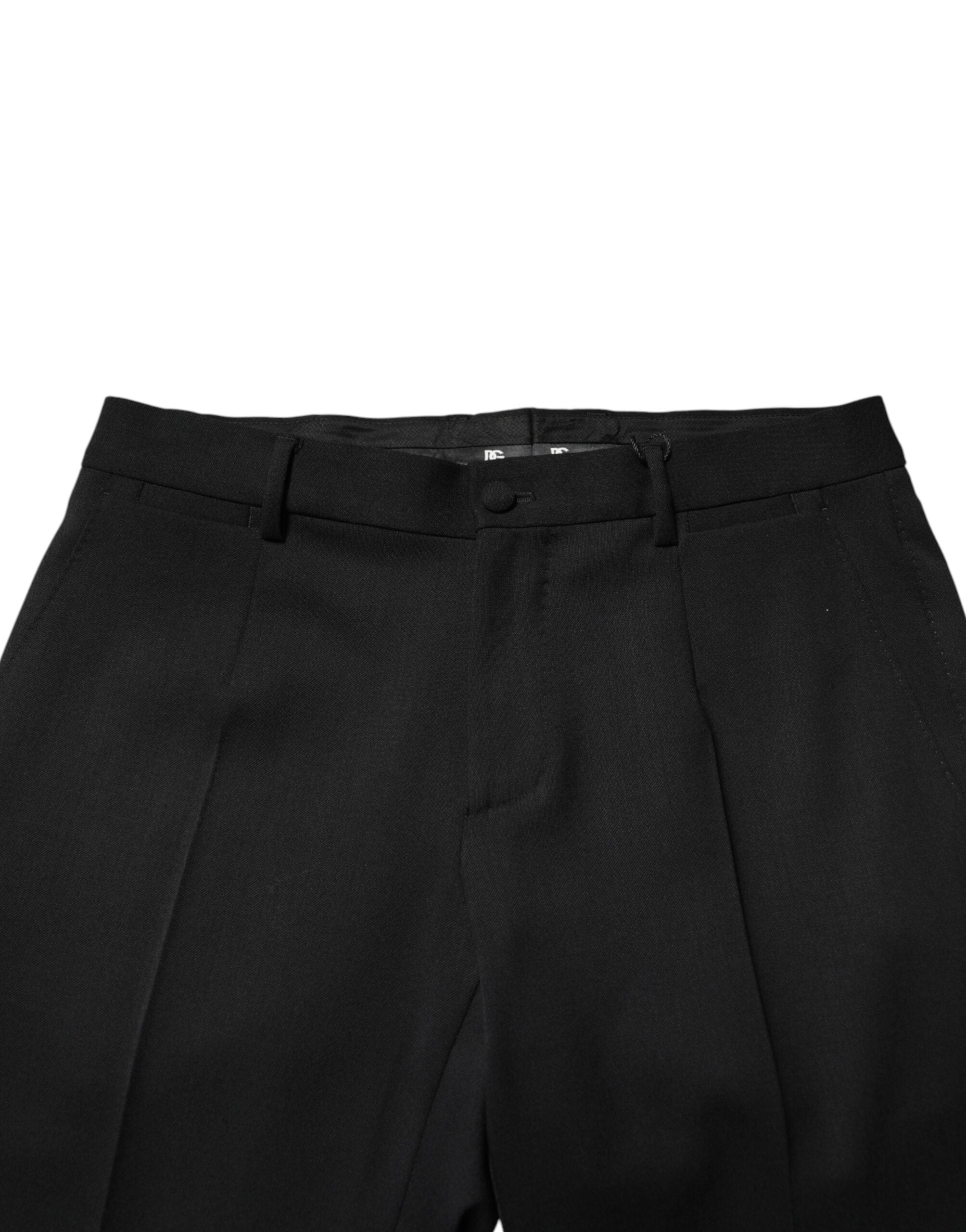 Dolce & Gabbana Schwarze Herren-Anzughose aus Wolle mit mittlerer Bundhöhe