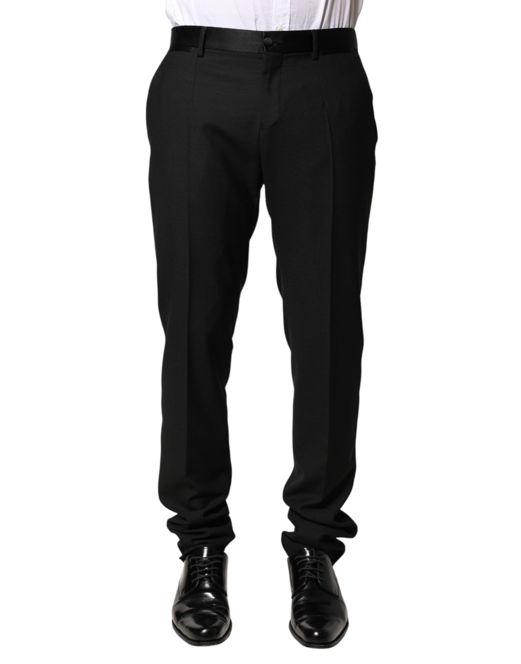 Dolce & Gabbana Schwarze Herren-Anzughose aus Wolle mit mittlerer Bundhöhe