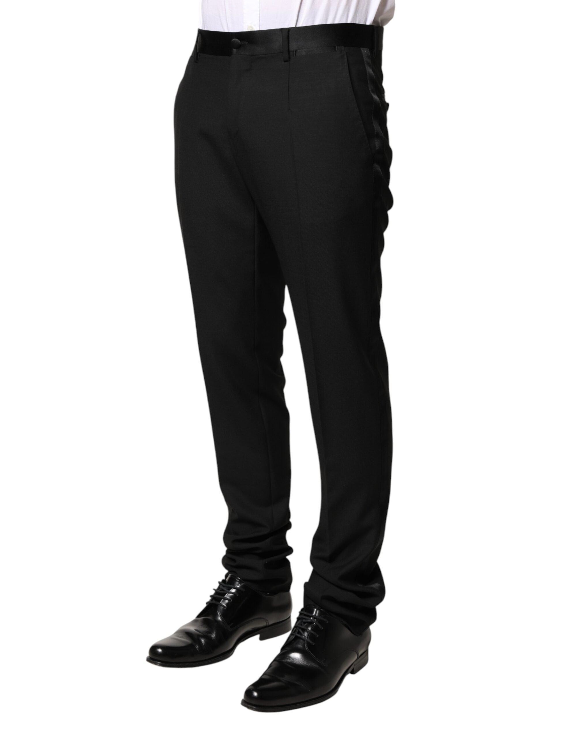 Dolce & Gabbana Schwarze Herren-Anzughose aus Wolle mit mittlerer Bundhöhe