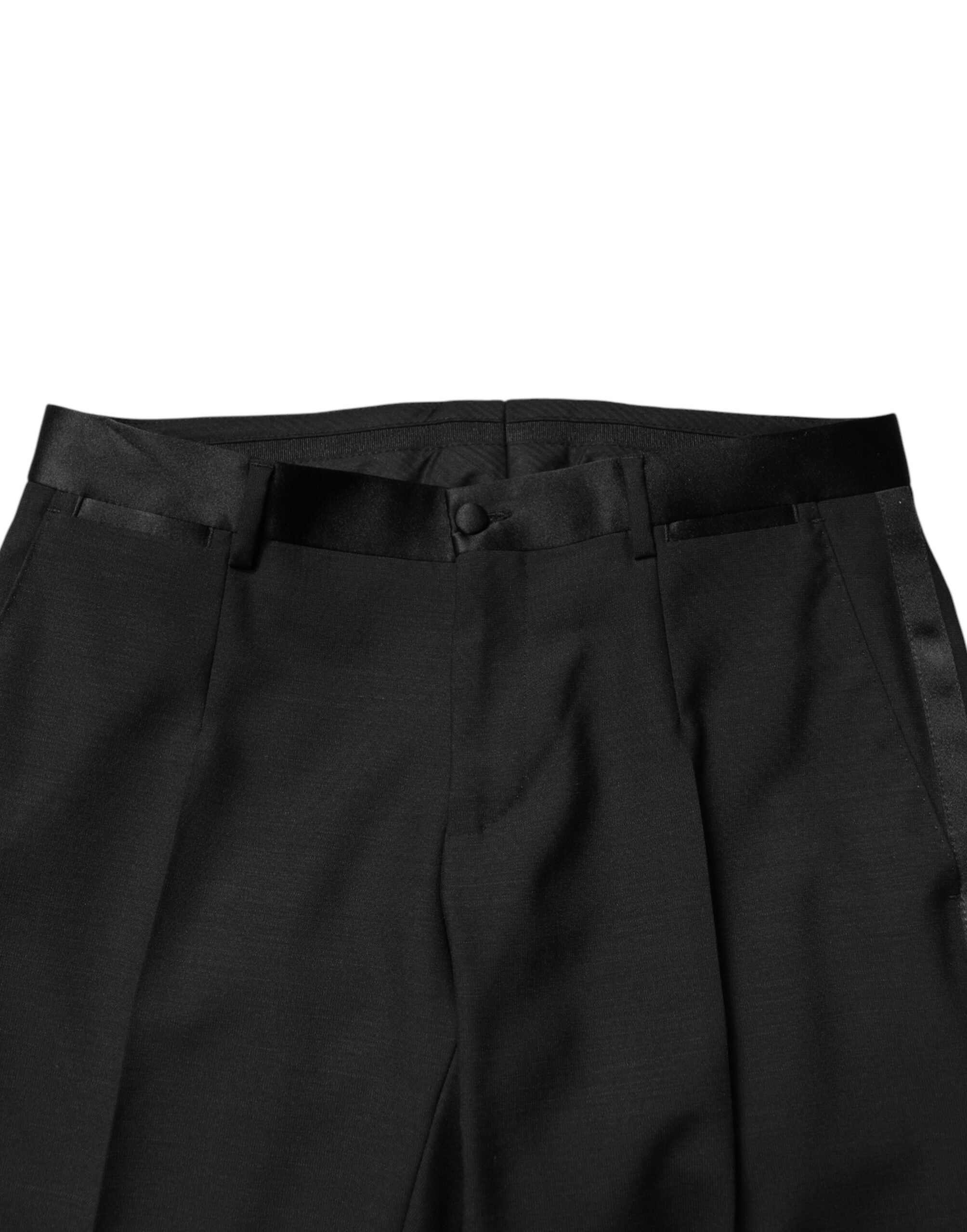 Dolce & Gabbana Schwarze Herren-Anzughose aus Wolle mit mittlerer Bundhöhe