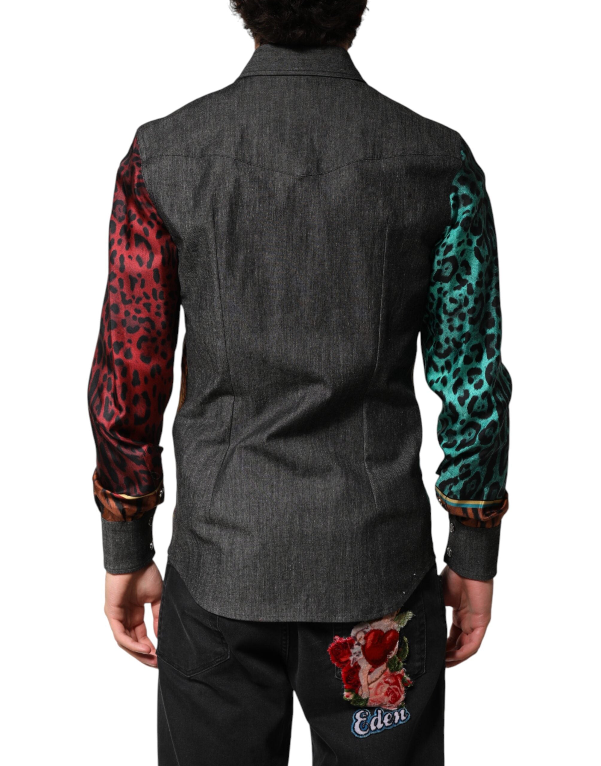 Dolce & Gabbana Multicolor Tijger Luipaard Print Zijde Herenoverhemd