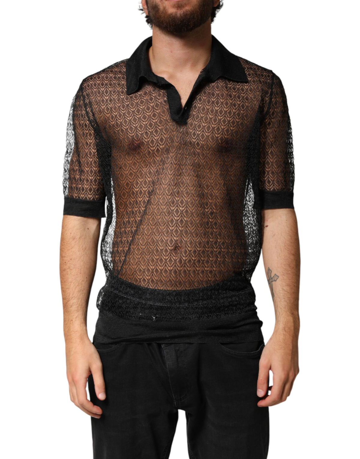 Dolce & Gabbana Schwarzes transparentes, kurzärmeliges Freizeit-Polo-Top