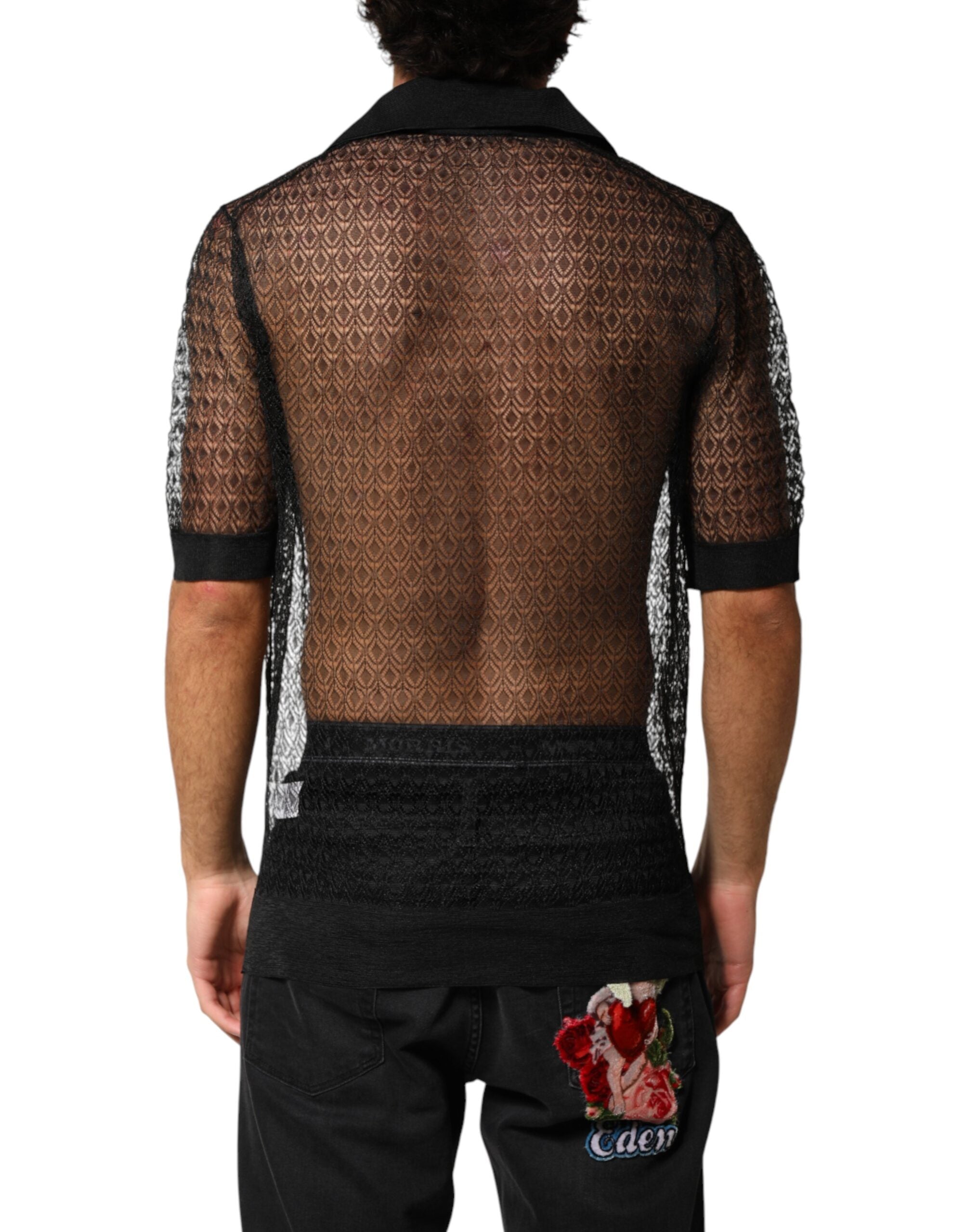 Dolce & Gabbana Schwarzes transparentes, kurzärmeliges Freizeit-Polo-Top