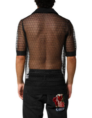 Dolce & Gabbana Schwarzes transparentes, kurzärmeliges Freizeit-Polo-Top