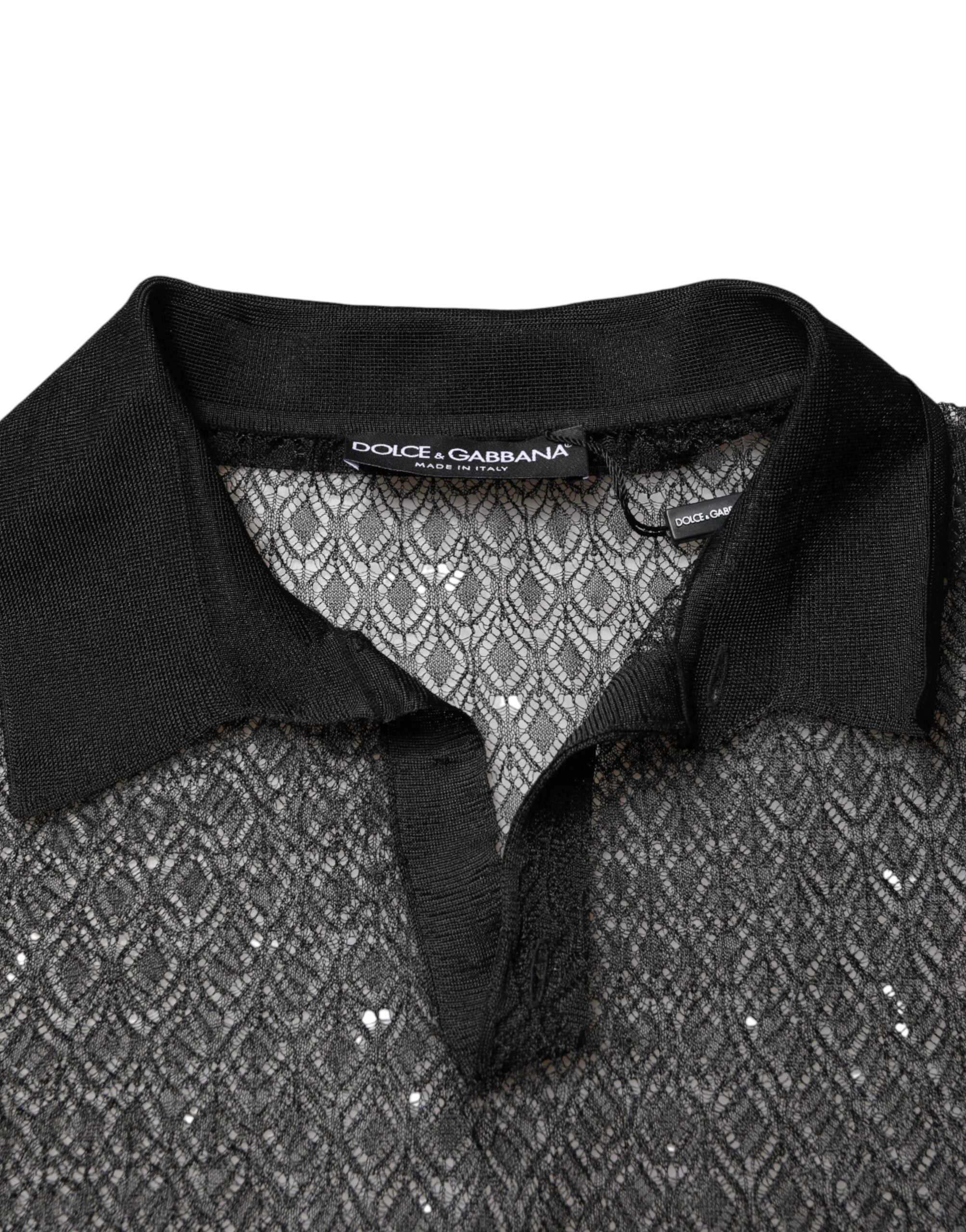 Dolce & Gabbana Schwarzes transparentes, kurzärmeliges Freizeit-Polo-Top