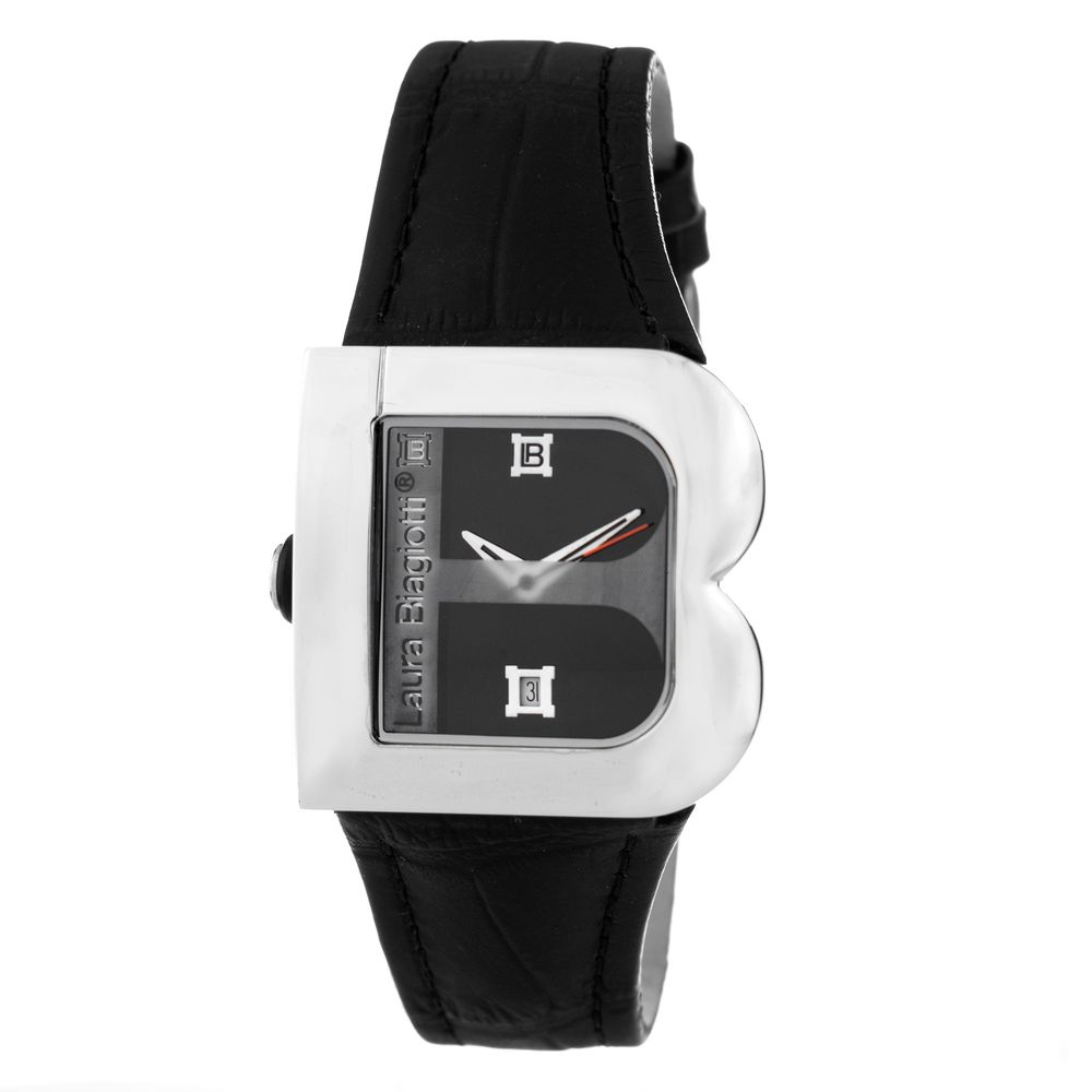 Laura Biagiotti Schwarze Lederarmbanduhr