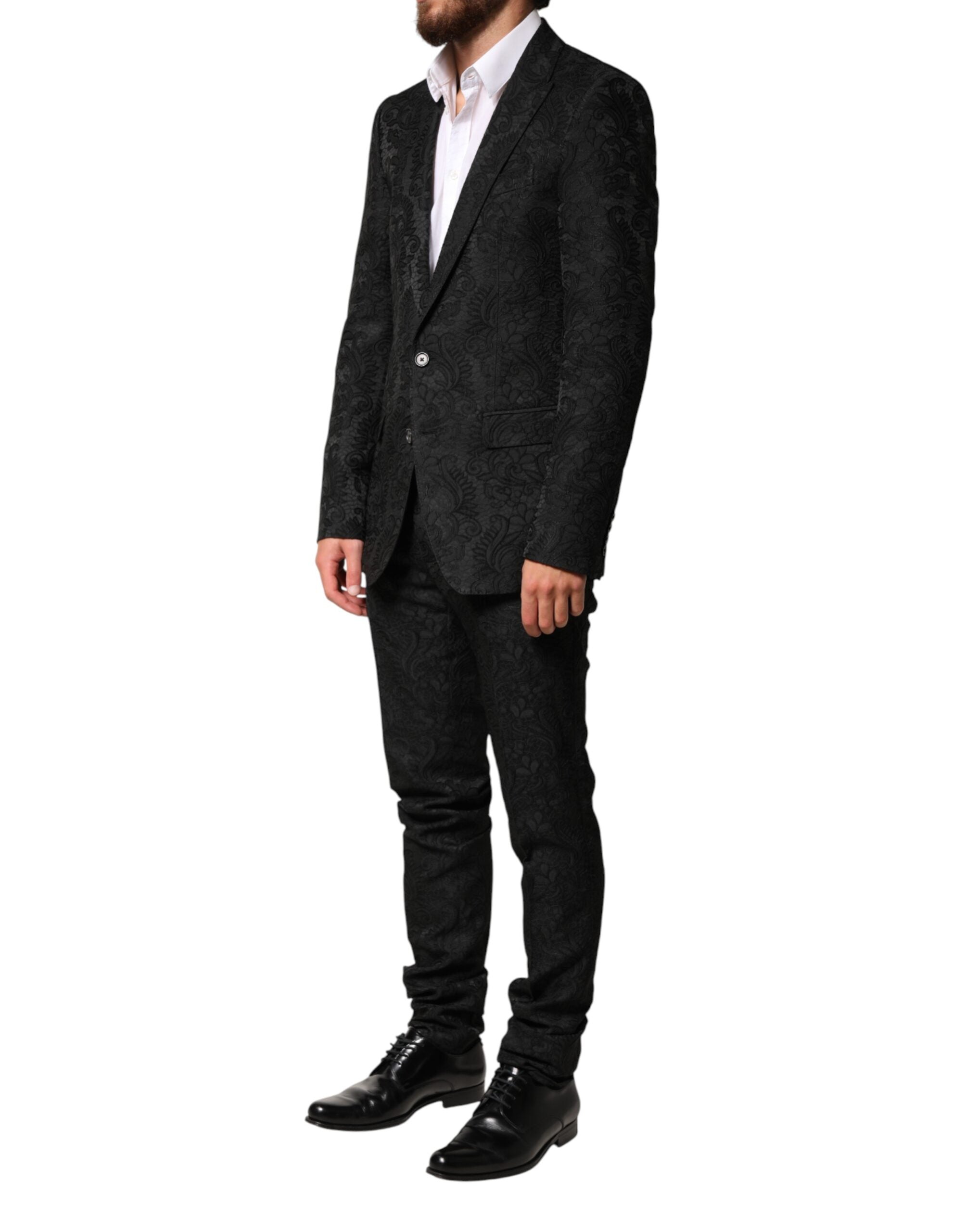 Dolce & Gabbana Schwarzer Brokat Einreihiger 2-Teiler Anzug