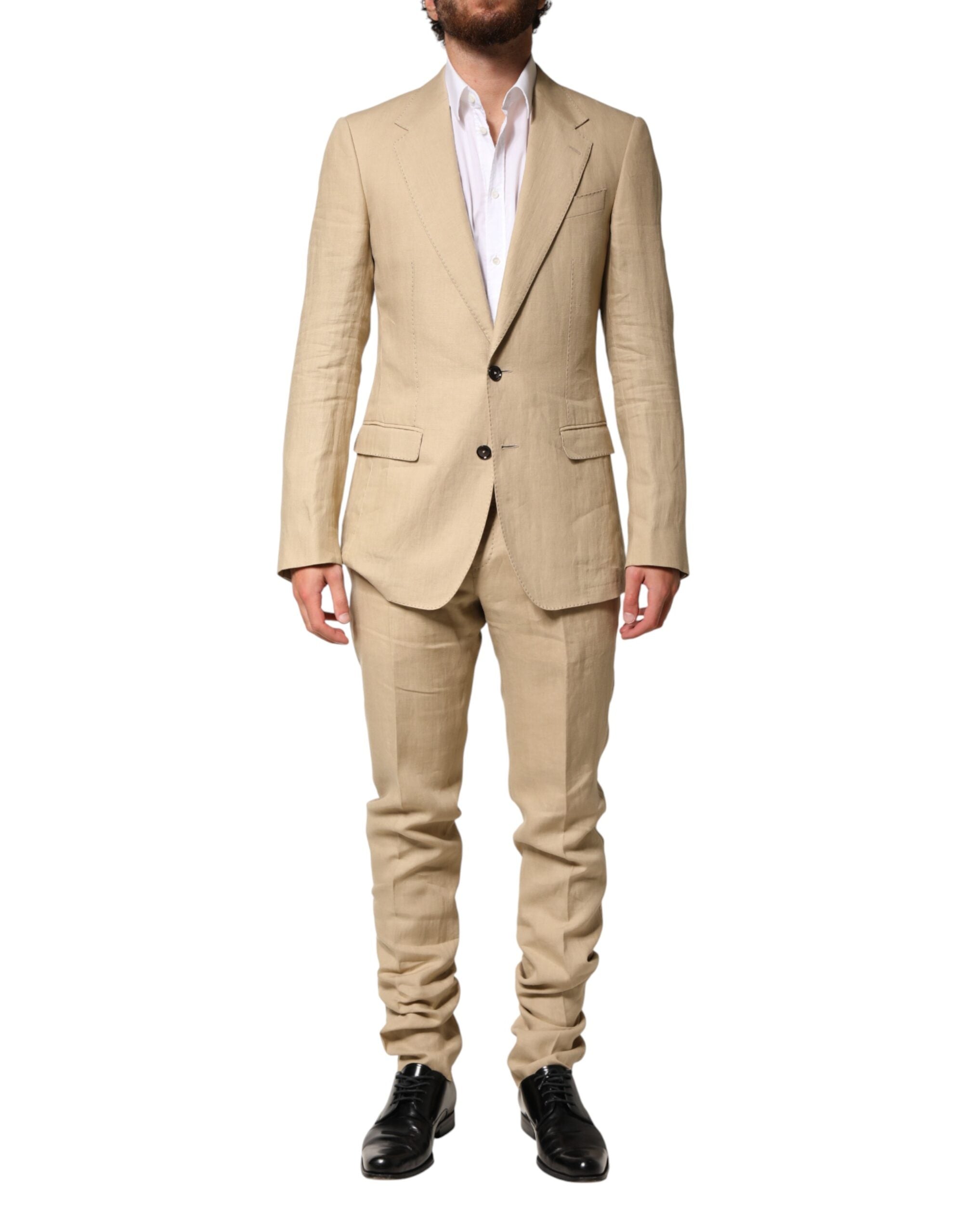 Dolce & Gabbana Beige Leinen Einreihiger 2-Teiler Anzug
