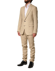 Dolce & Gabbana Beige Leinen Einreihiger 2-Teiler Anzug