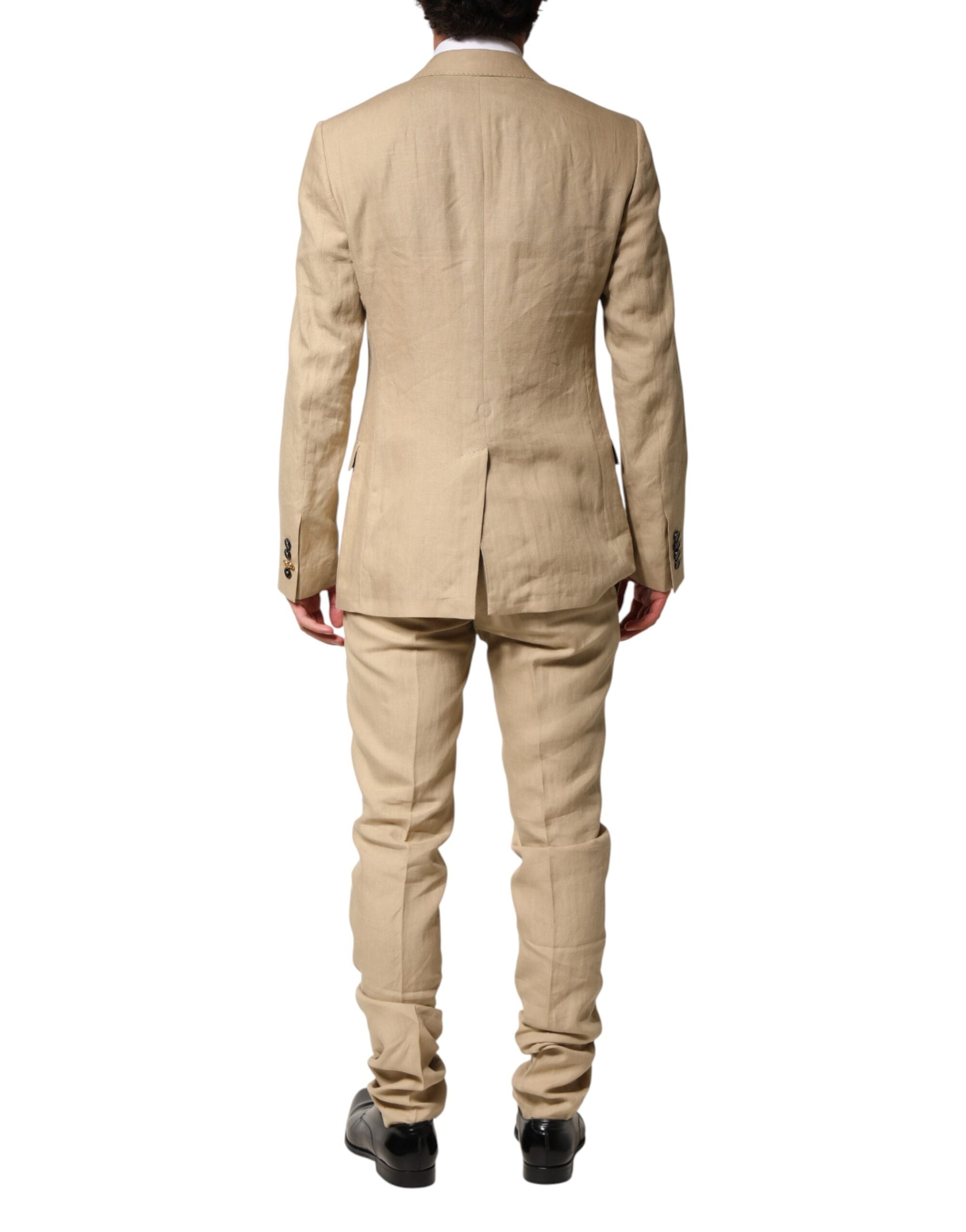 Dolce & Gabbana Beige Leinen Einreihiger 2-Teiler Anzug
