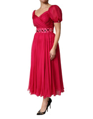 Dolce & Gabbana Rosa Seidenbesticktes A-Linien Midikleid