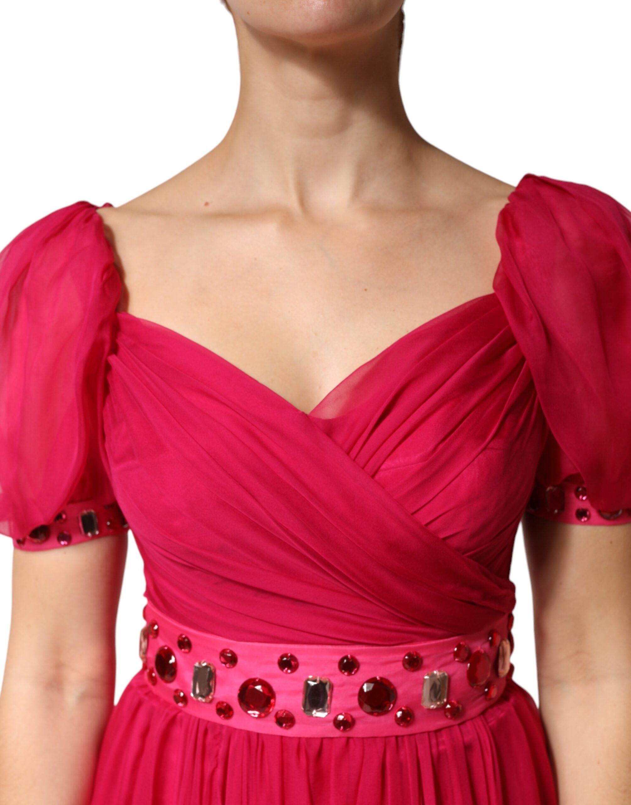 Dolce & Gabbana Rosa Seidenbesticktes A-Linien Midikleid