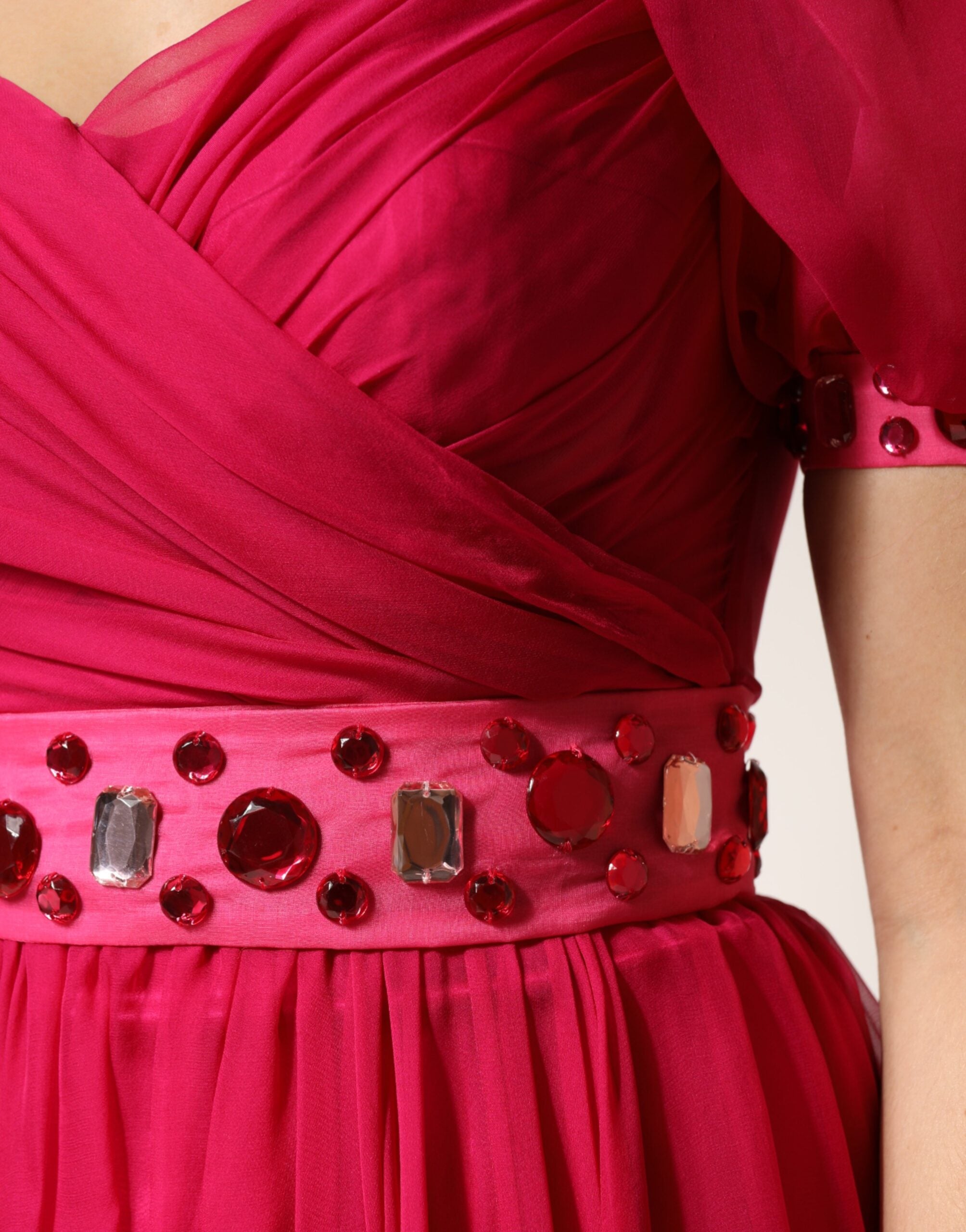 Dolce & Gabbana Rosa Seidenbesticktes A-Linien Midikleid