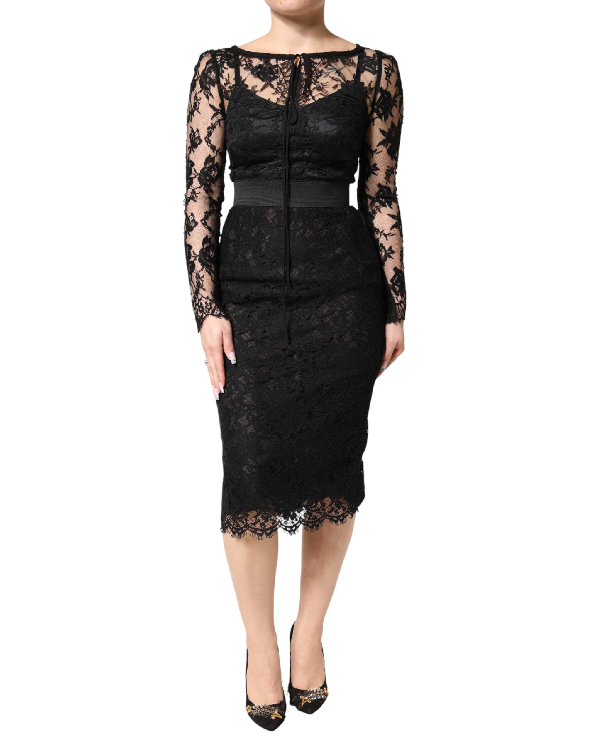 Dolce & Gabbana Schwarzes Etuikleid aus Baumwolle mit Spitzenbesatz