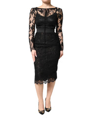 Dolce & Gabbana Schwarzes Etuikleid aus Baumwolle mit Spitzenbesatz