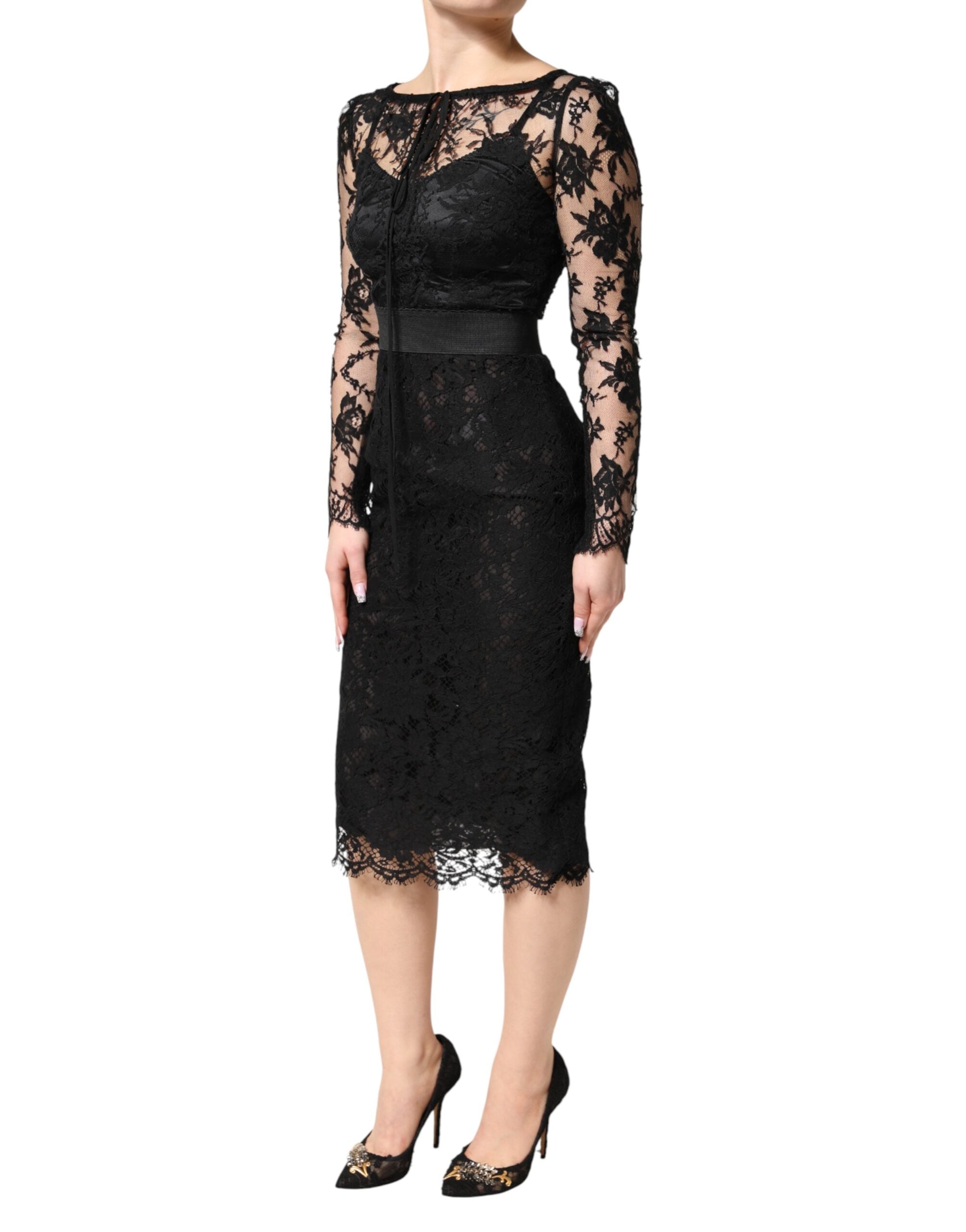 Dolce & Gabbana Schwarzes Etuikleid aus Baumwolle mit Spitzenbesatz