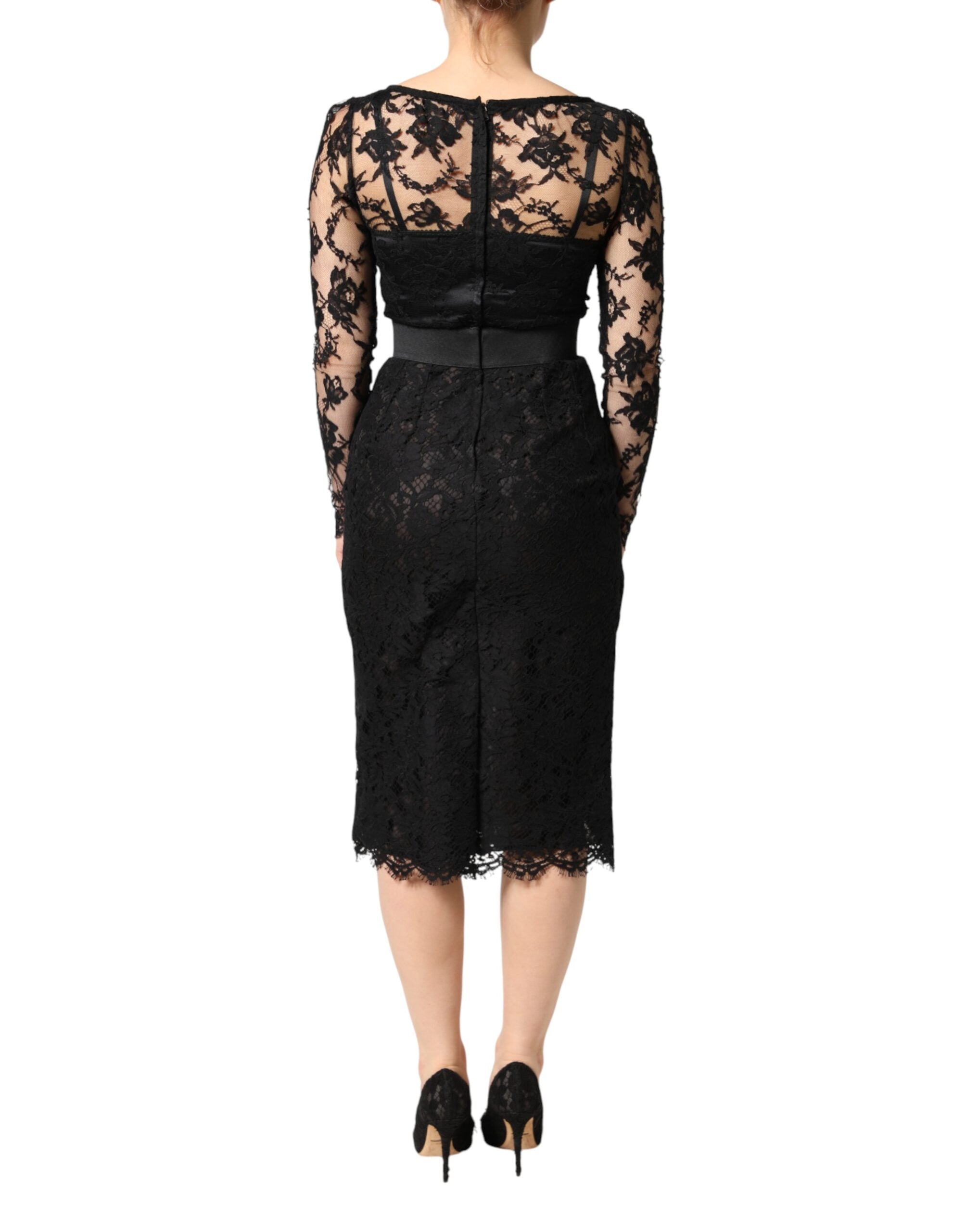 Dolce & Gabbana Schwarzes Etuikleid aus Baumwolle mit Spitzenbesatz