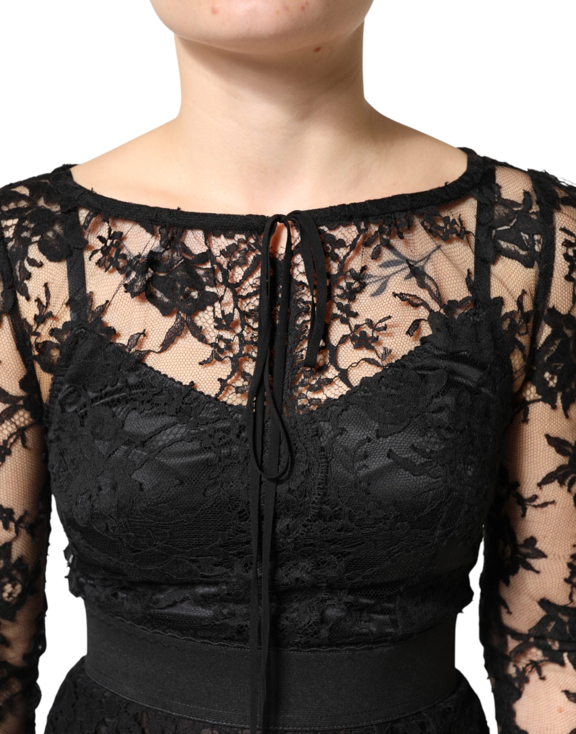 Dolce & Gabbana Schwarzes Etuikleid aus Baumwolle mit Spitzenbesatz