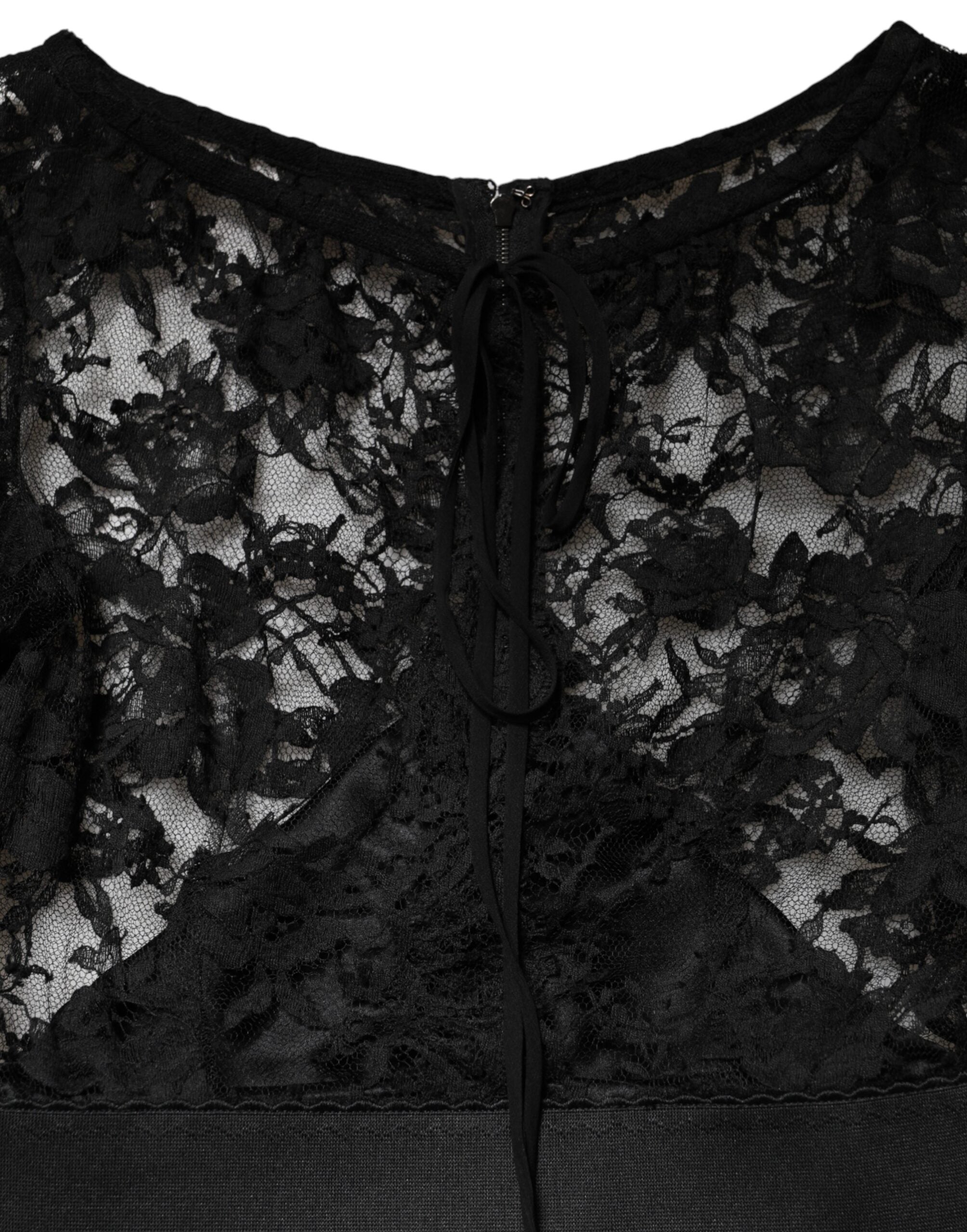 Dolce & Gabbana Schwarzes Etuikleid aus Baumwolle mit Spitzenbesatz