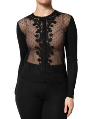 Dolce & Gabbana Schwarzer transparenter Strickcardigan mit Knopfleiste