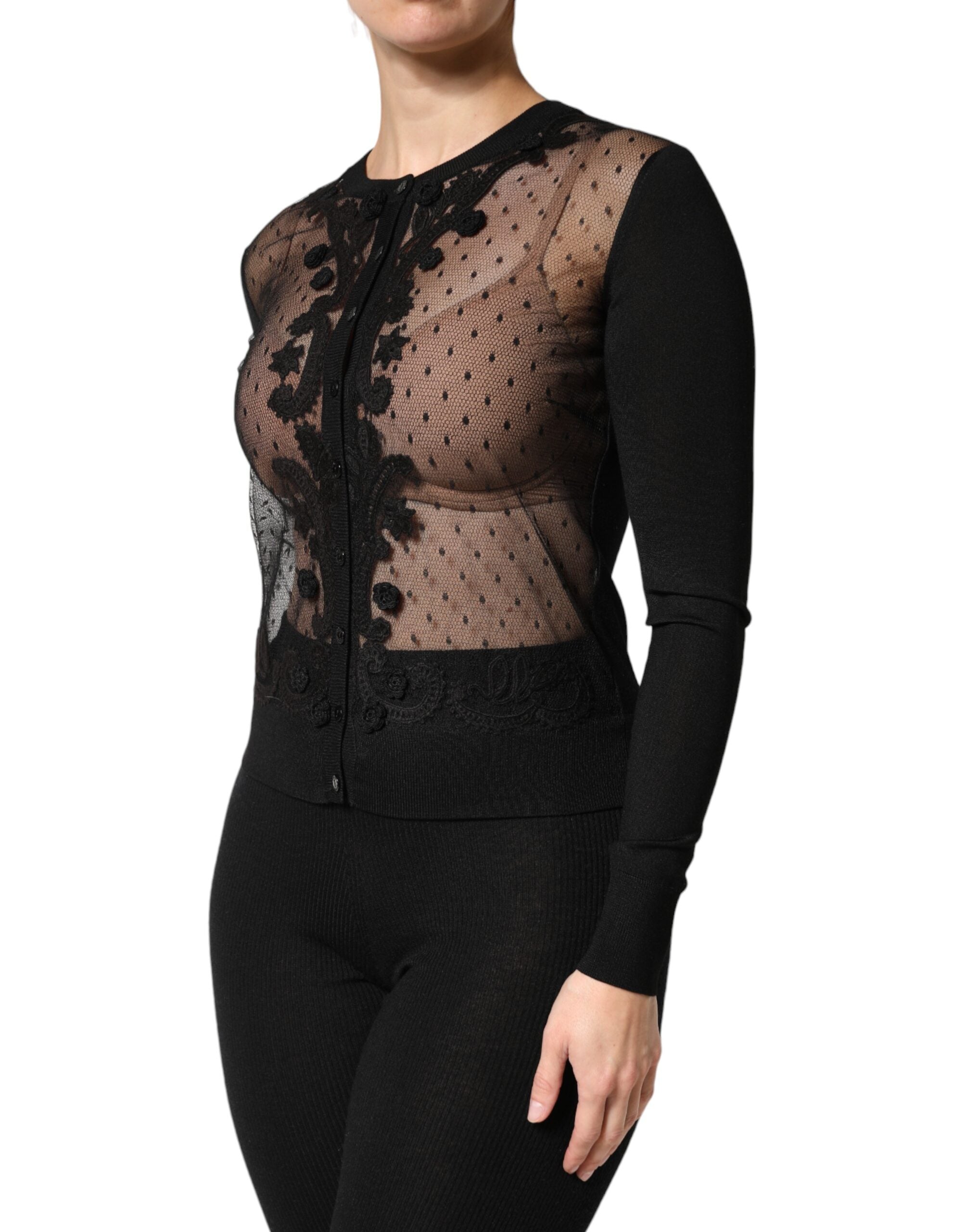 Dolce & Gabbana Schwarzer transparenter Strickcardigan mit Knopfleiste