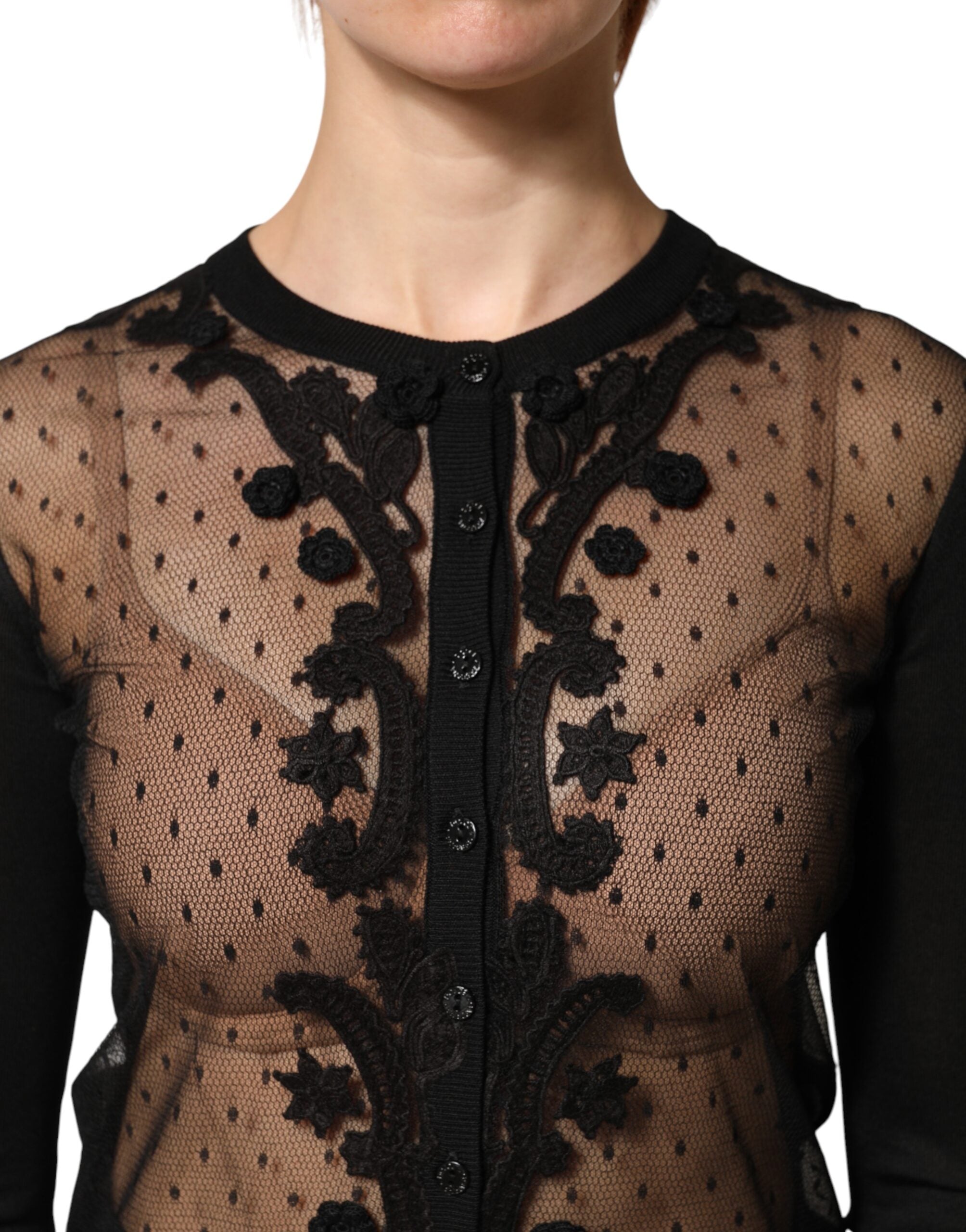 Dolce & Gabbana Schwarzer transparenter Strickcardigan mit Knopfleiste