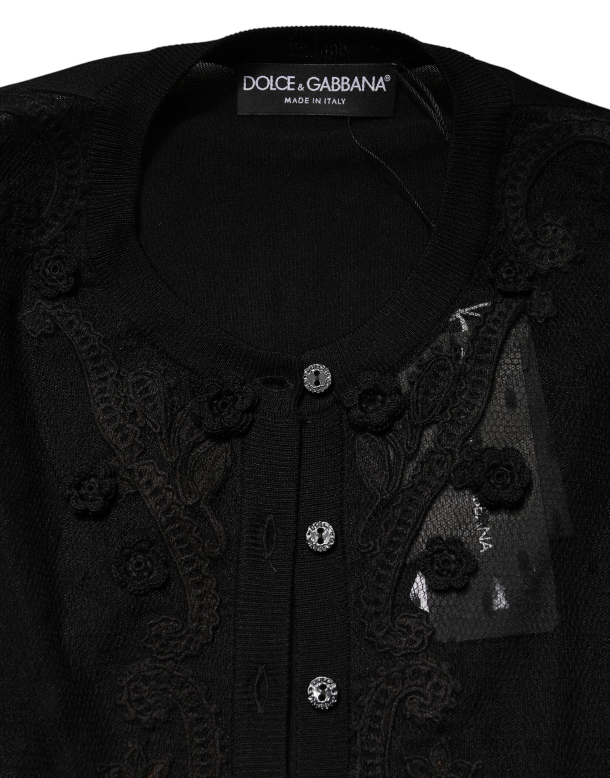Dolce & Gabbana Schwarzer transparenter Strickcardigan mit Knopfleiste