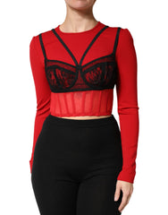 Dolce & Gabbana Rood Zwart Nylon Cropped Top in Bralette-Stijl