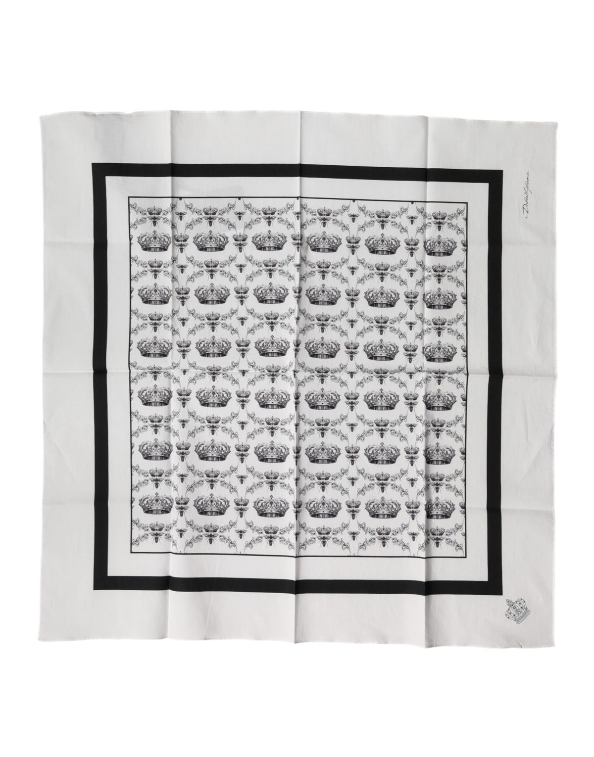 Dolce & Gabbana Weißes Kronen Baumwoll Herren Quadratisches Foulard Halstuch
