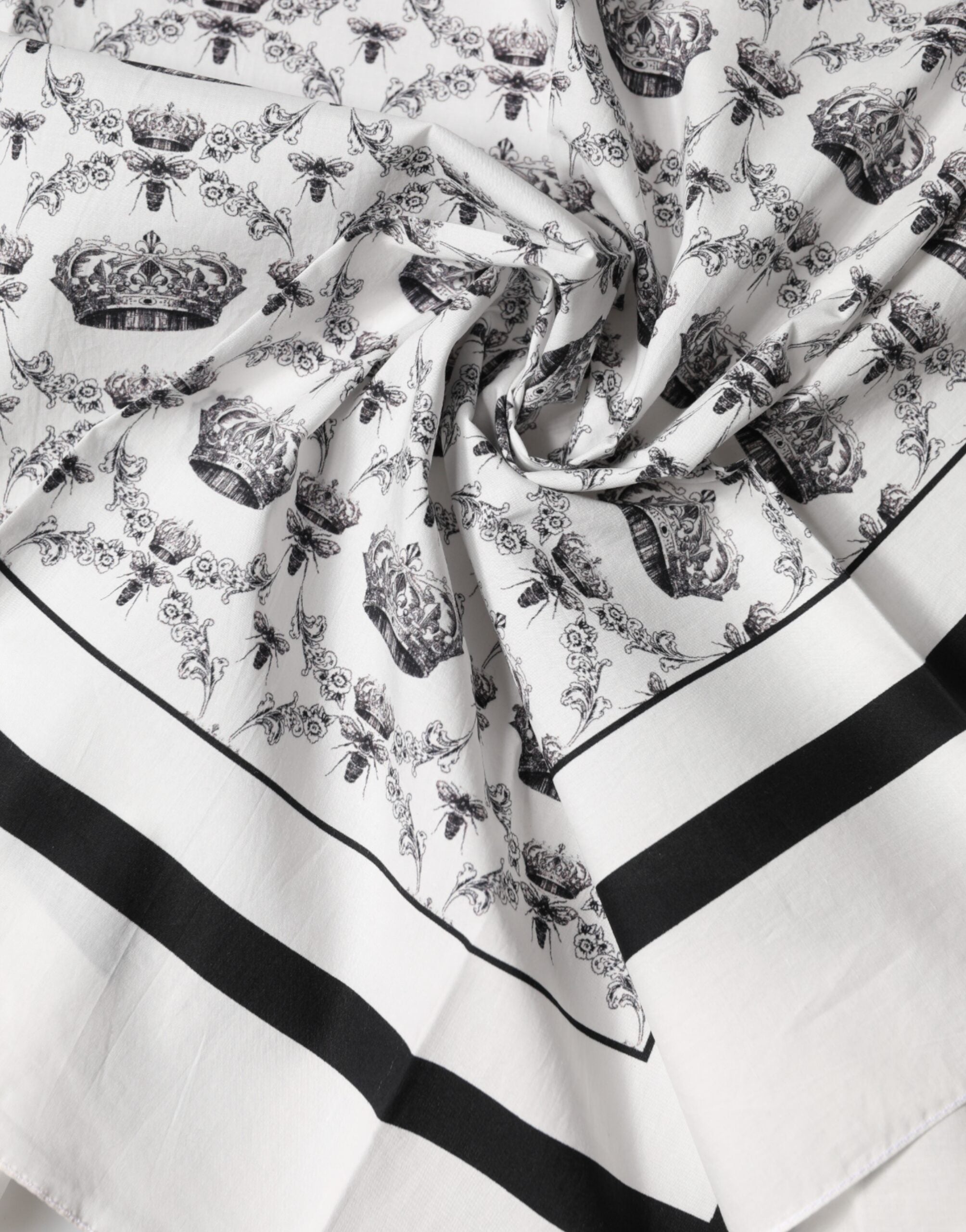 Dolce & Gabbana Weißes Kronen Baumwoll Herren Quadratisches Foulard Halstuch