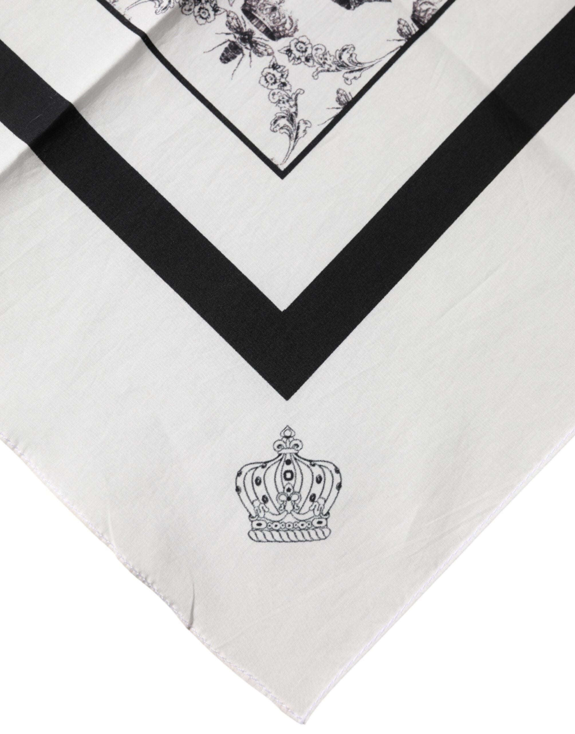 Dolce & Gabbana Weißes Kronen Baumwoll Herren Quadratisches Foulard Halstuch