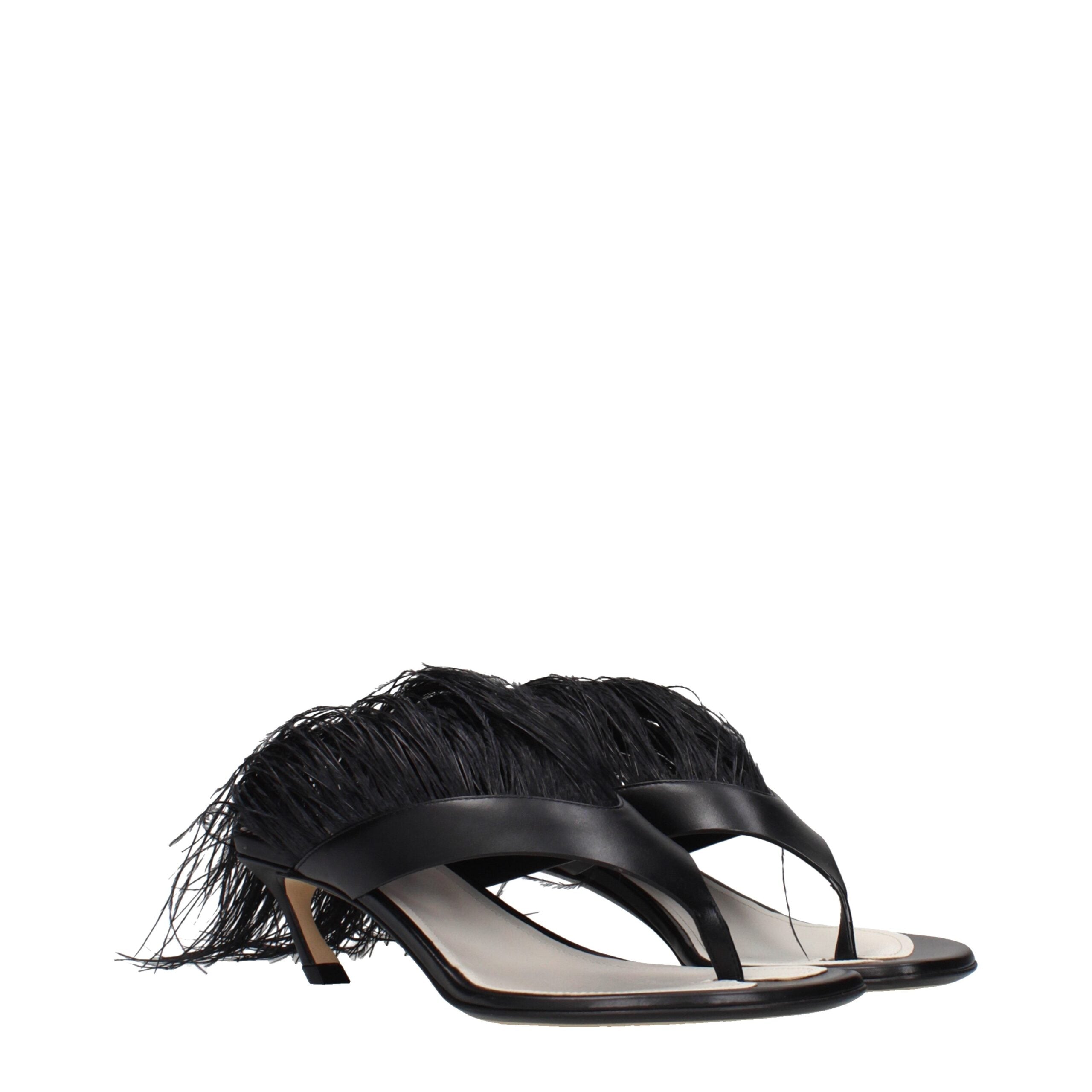 Lanvin Zwarte Leren Teenslippers