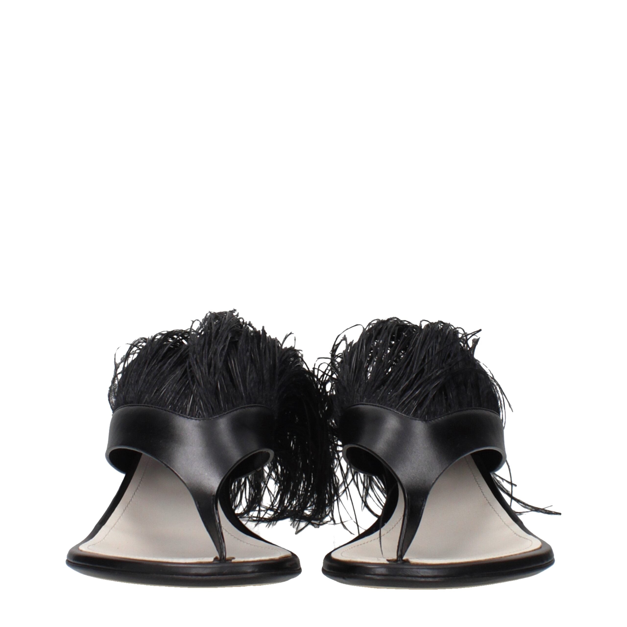 Lanvin Zwarte Leren Teenslippers