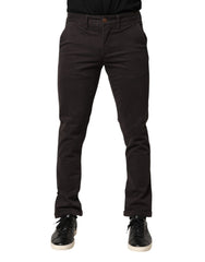Sun68 Dark Brown Cotton Stretch Skinny Mid Waist Men Trouser Pants