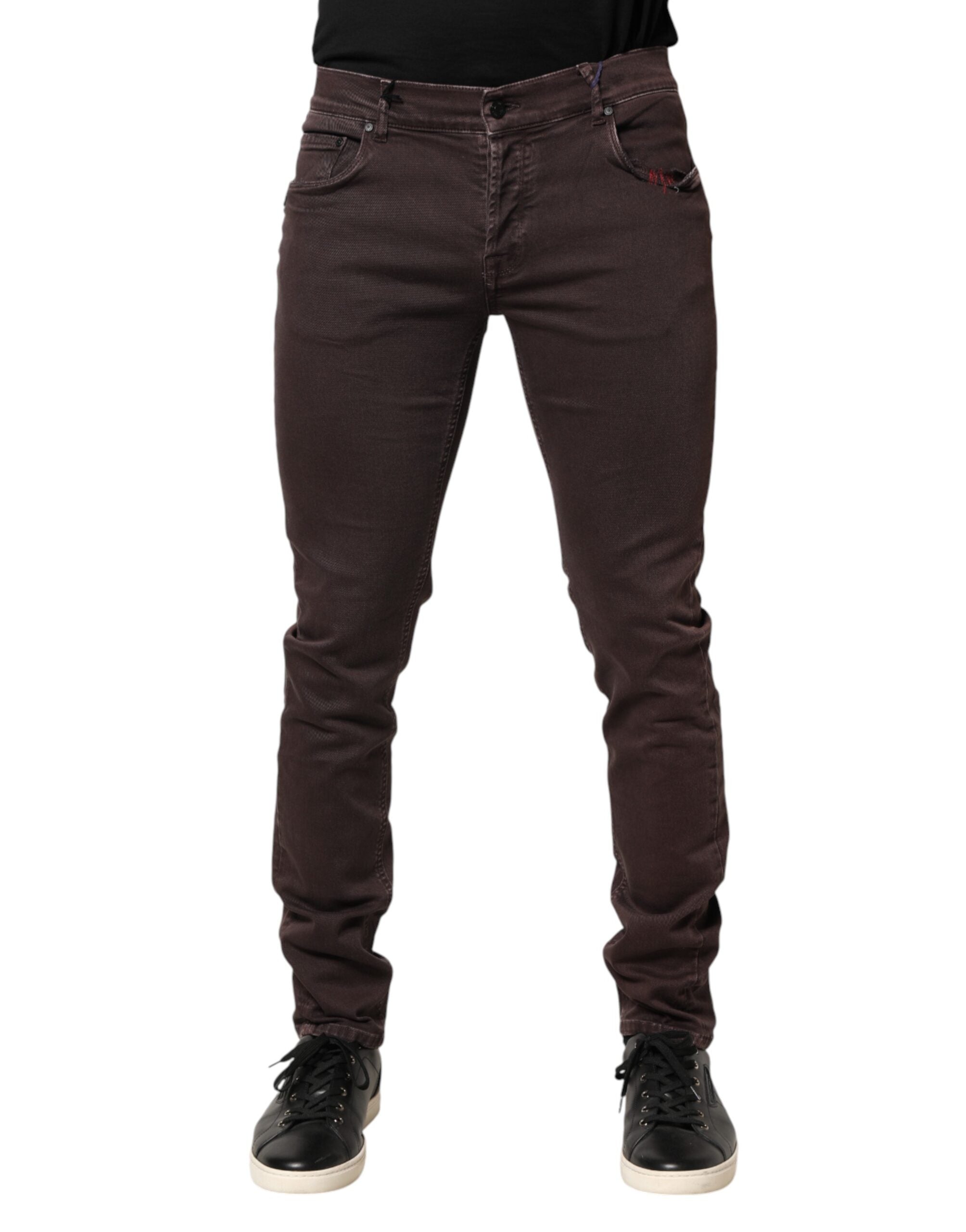 Daniele Alessandrini Braune Baumwoll-Mid-Waist Skinny Herren-Jeans