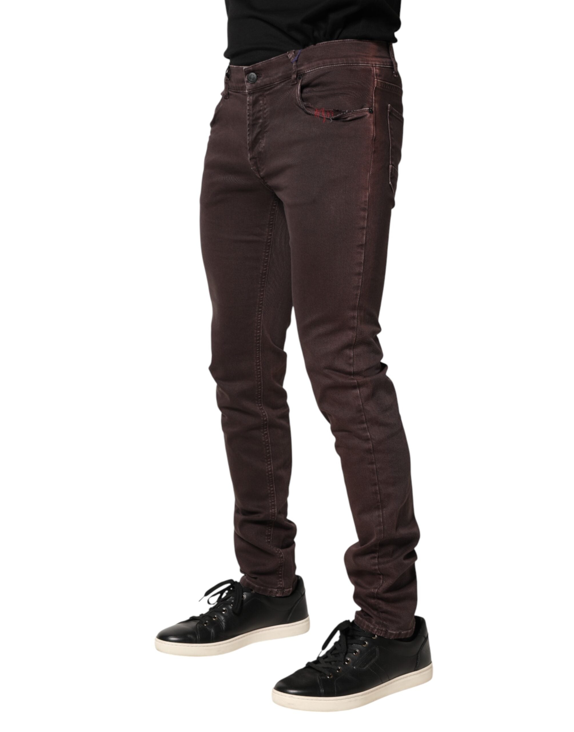 Daniele Alessandrini Braune Baumwoll-Mid-Waist Skinny Herren-Jeans