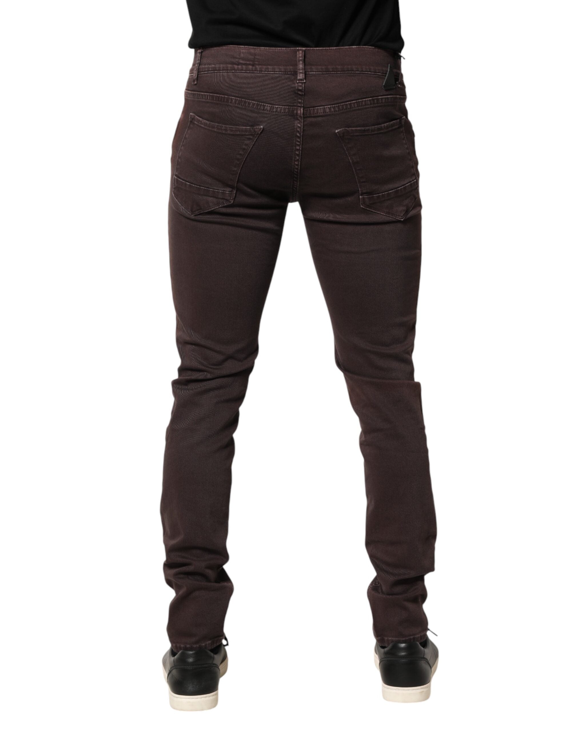 Daniele Alessandrini Braune Baumwoll-Mid-Waist Skinny Herren-Jeans