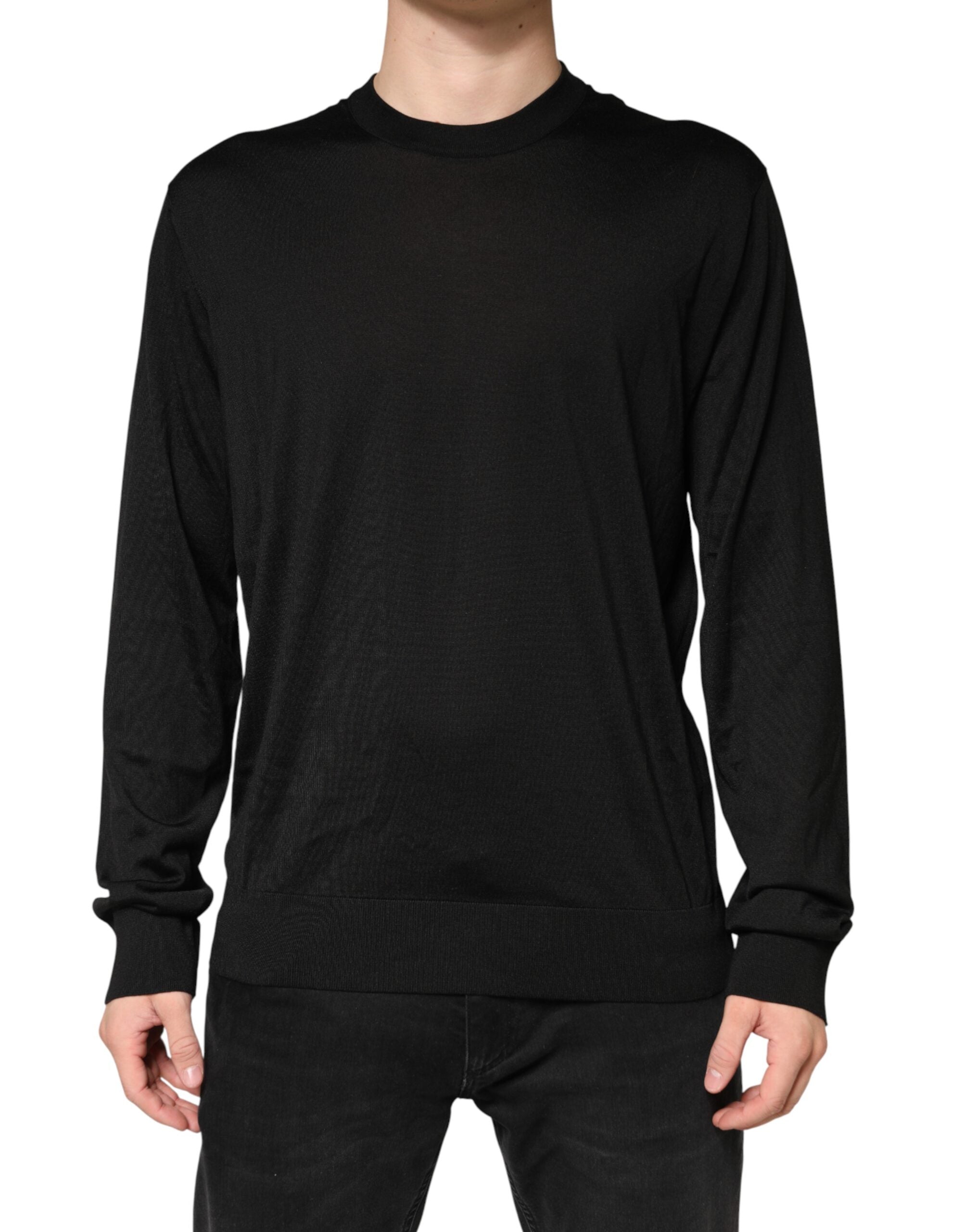 Dolce & Gabbana Schwarzer Herrenpullover aus Seide mit Rundhalsausschnitt