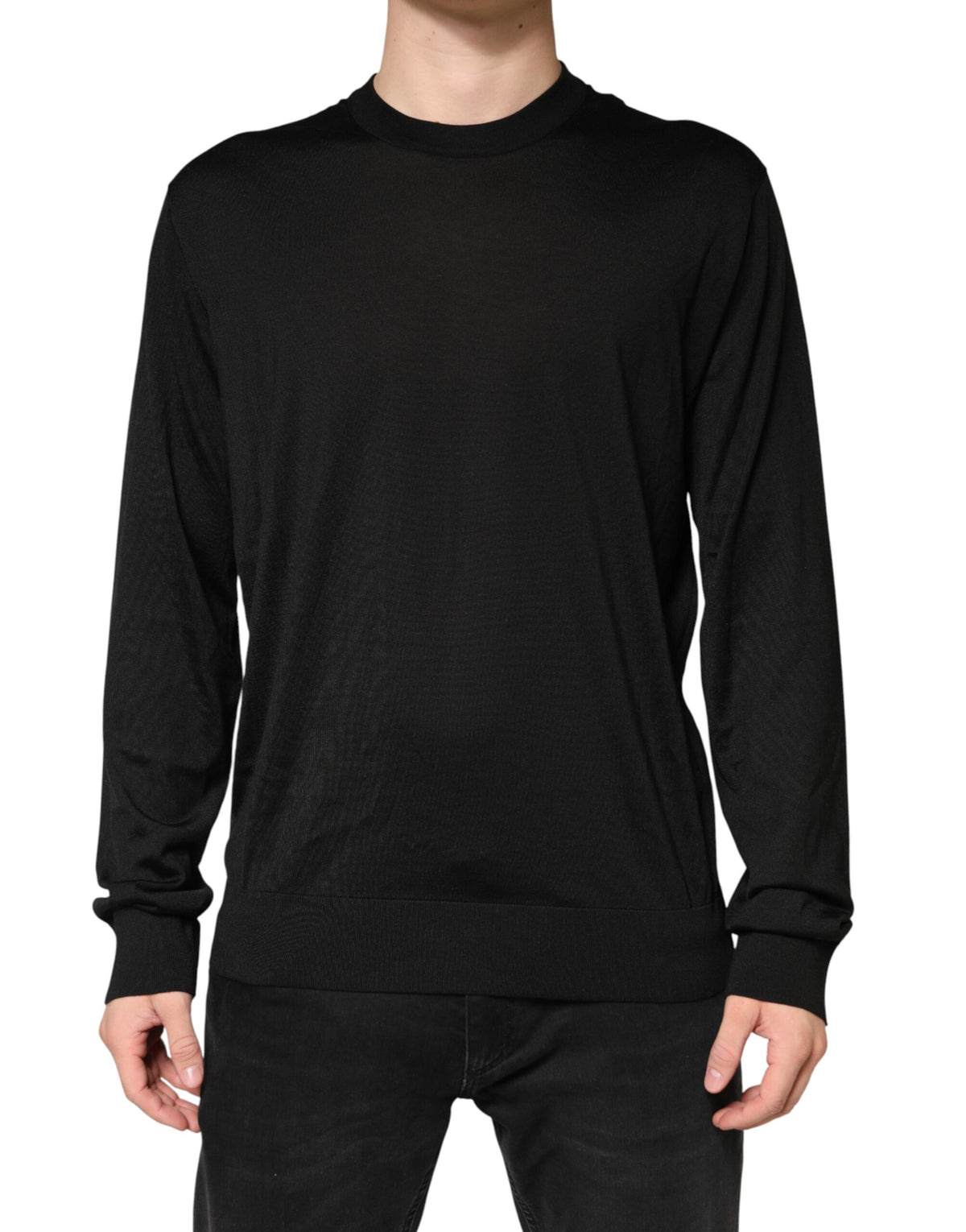 Dolce & Gabbana Schwarzer Herrenpullover aus Seide mit Rundhalsausschnitt