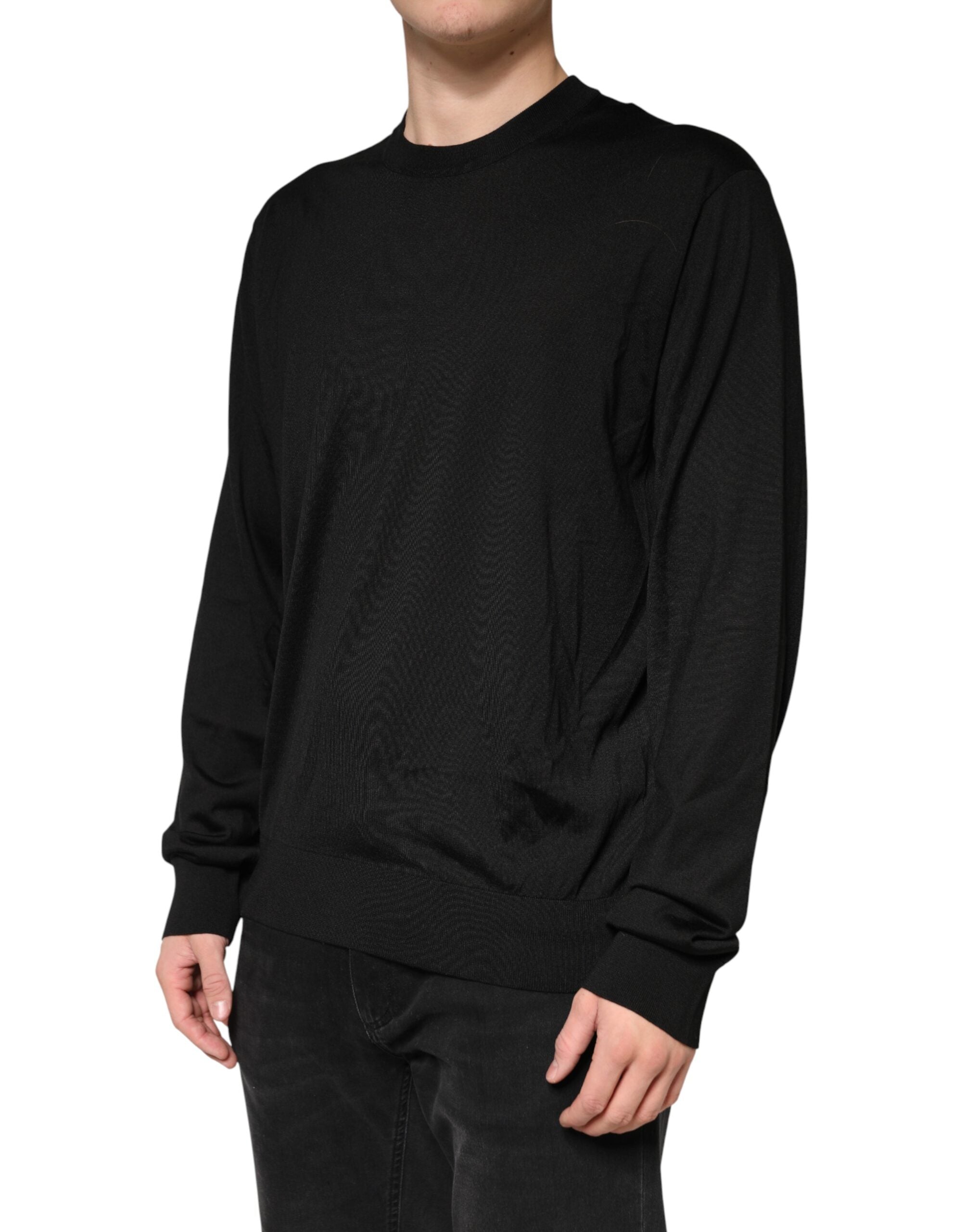 Dolce & Gabbana Schwarzer Herrenpullover aus Seide mit Rundhalsausschnitt