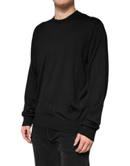 Dolce & Gabbana Schwarzer Herrenpullover aus Seide mit Rundhalsausschnitt