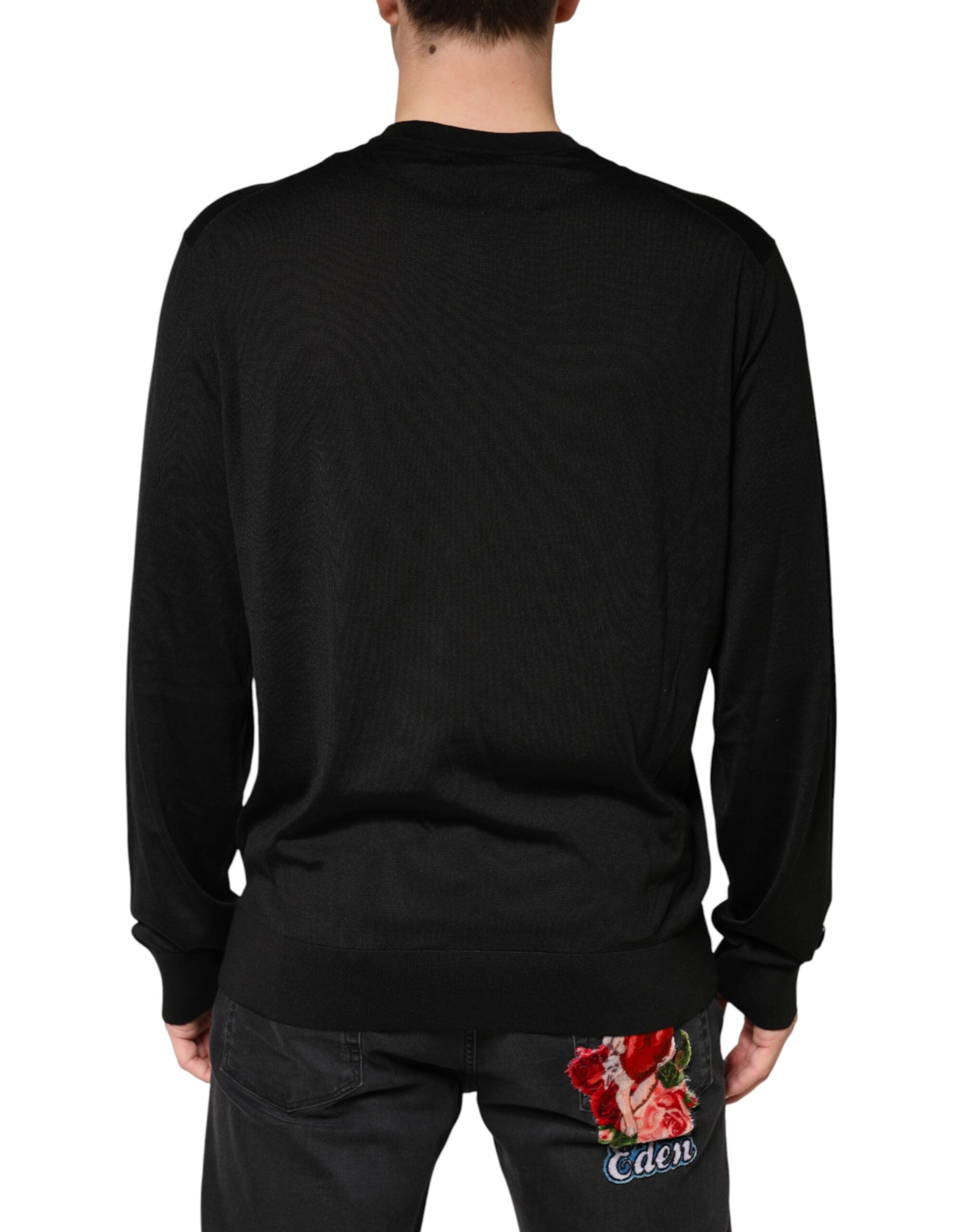 Dolce & Gabbana Schwarzer Herrenpullover aus Seide mit Rundhalsausschnitt