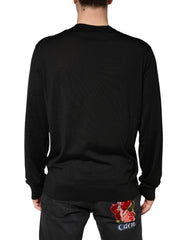 Dolce & Gabbana Schwarzer Herrenpullover aus Seide mit Rundhalsausschnitt
