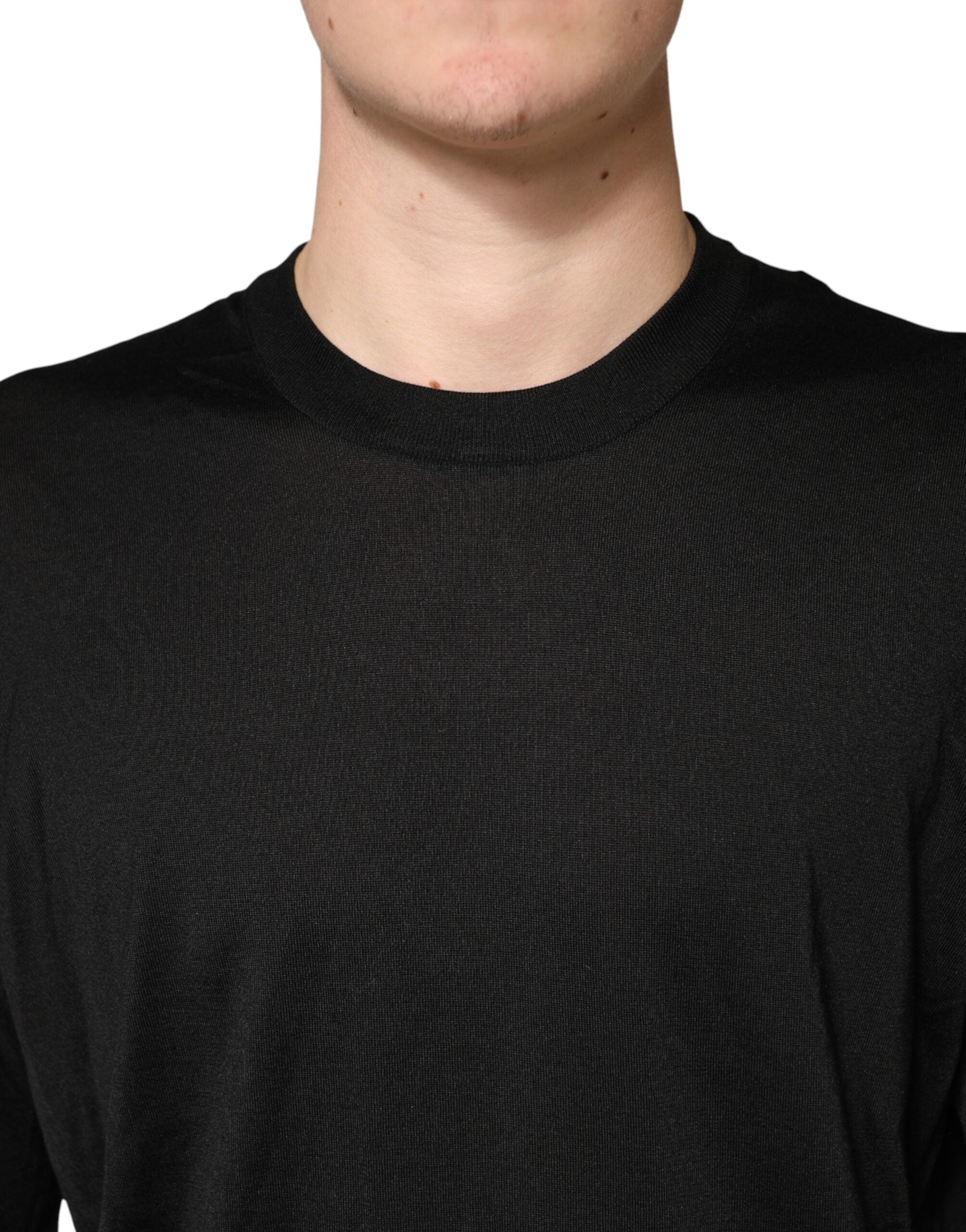 Dolce & Gabbana Schwarzer Herrenpullover aus Seide mit Rundhalsausschnitt