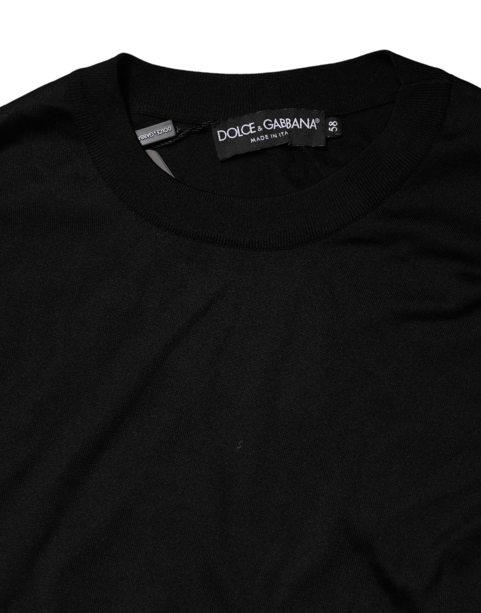 Dolce & Gabbana Schwarzer Herrenpullover aus Seide mit Rundhalsausschnitt