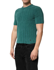 Dolce & Gabbana Dunkelgrünes Baumwollmischgewebe Herren Rundhals-T-Shirt