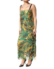 Dolce & Gabbana Maxikleid mit mehrfarbigem Tropenprint und Fransen
