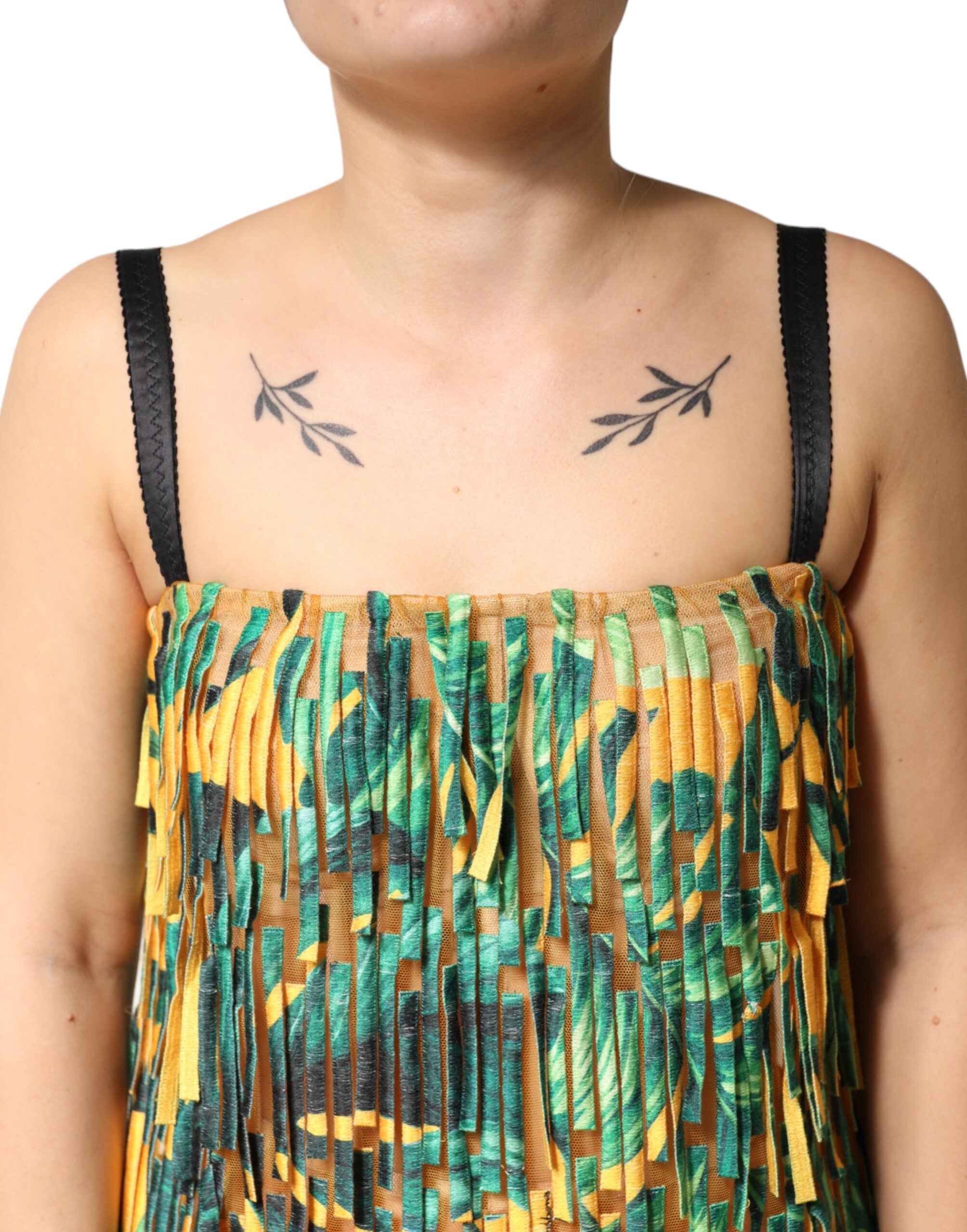 Dolce & Gabbana Maxikleid mit mehrfarbigem Tropenprint und Fransen