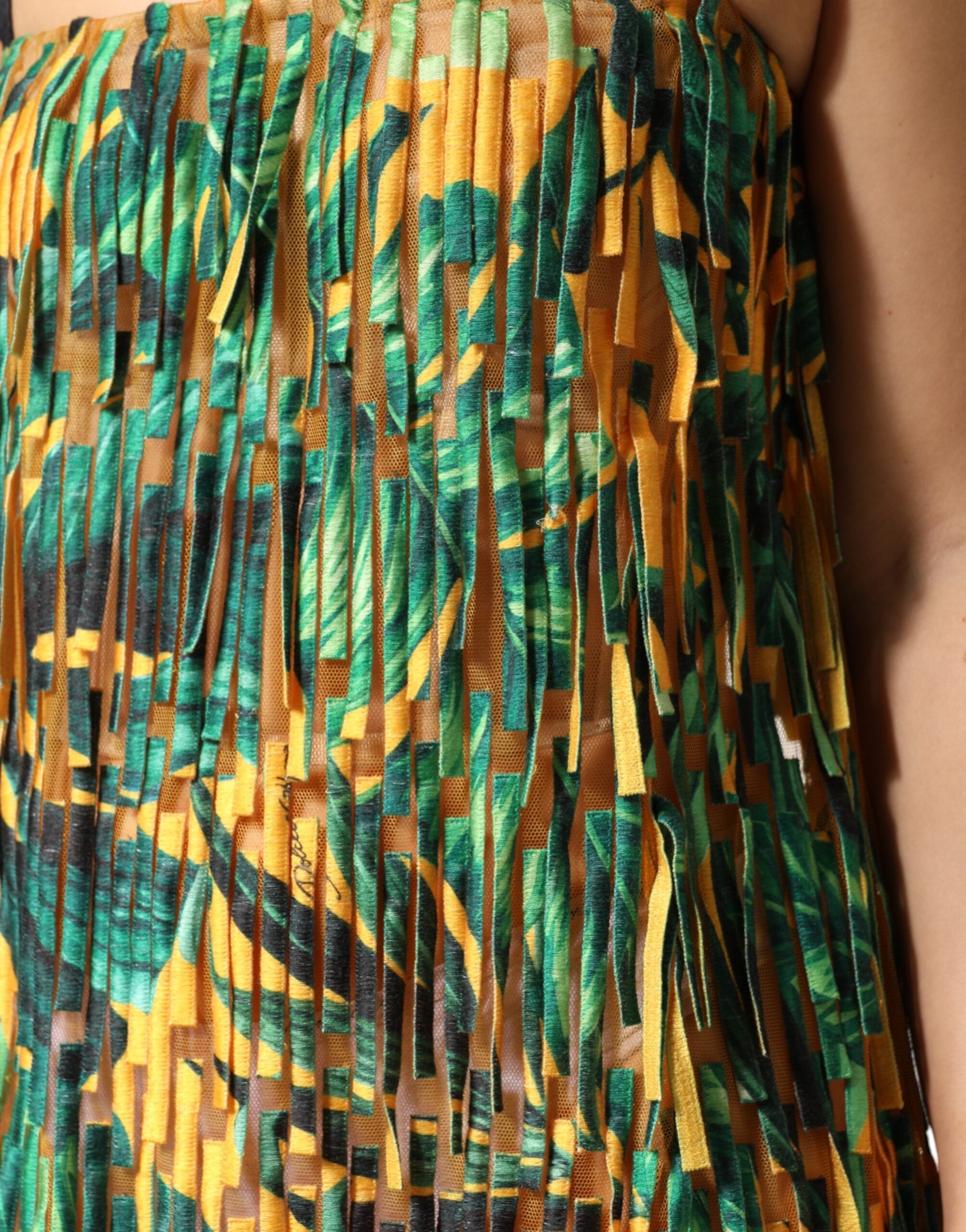 Dolce & Gabbana Maxikleid mit mehrfarbigem Tropenprint und Fransen