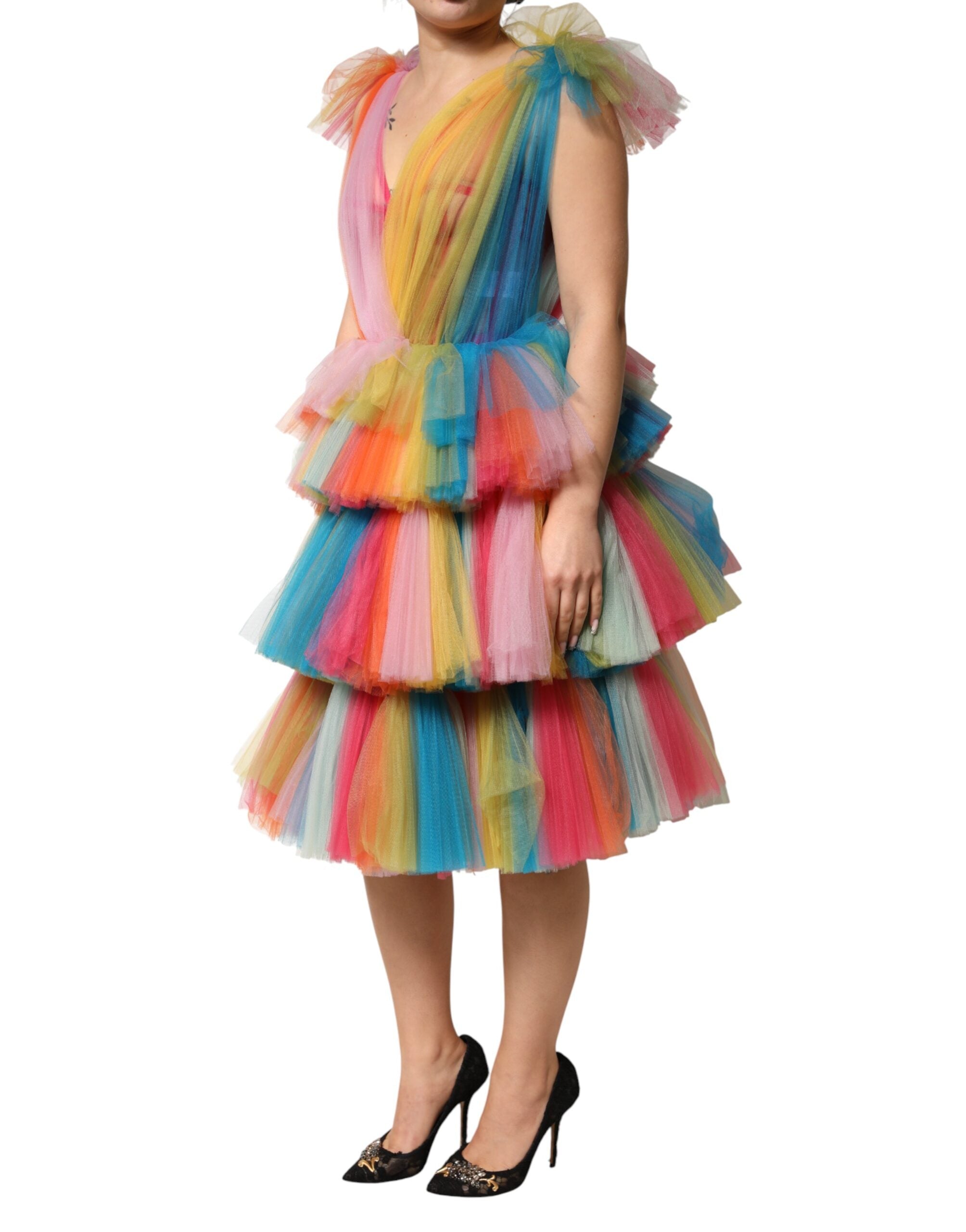 Dolce & Gabbana Mehrfarbiges Nylon-Tüll-Stufen-Midikleid